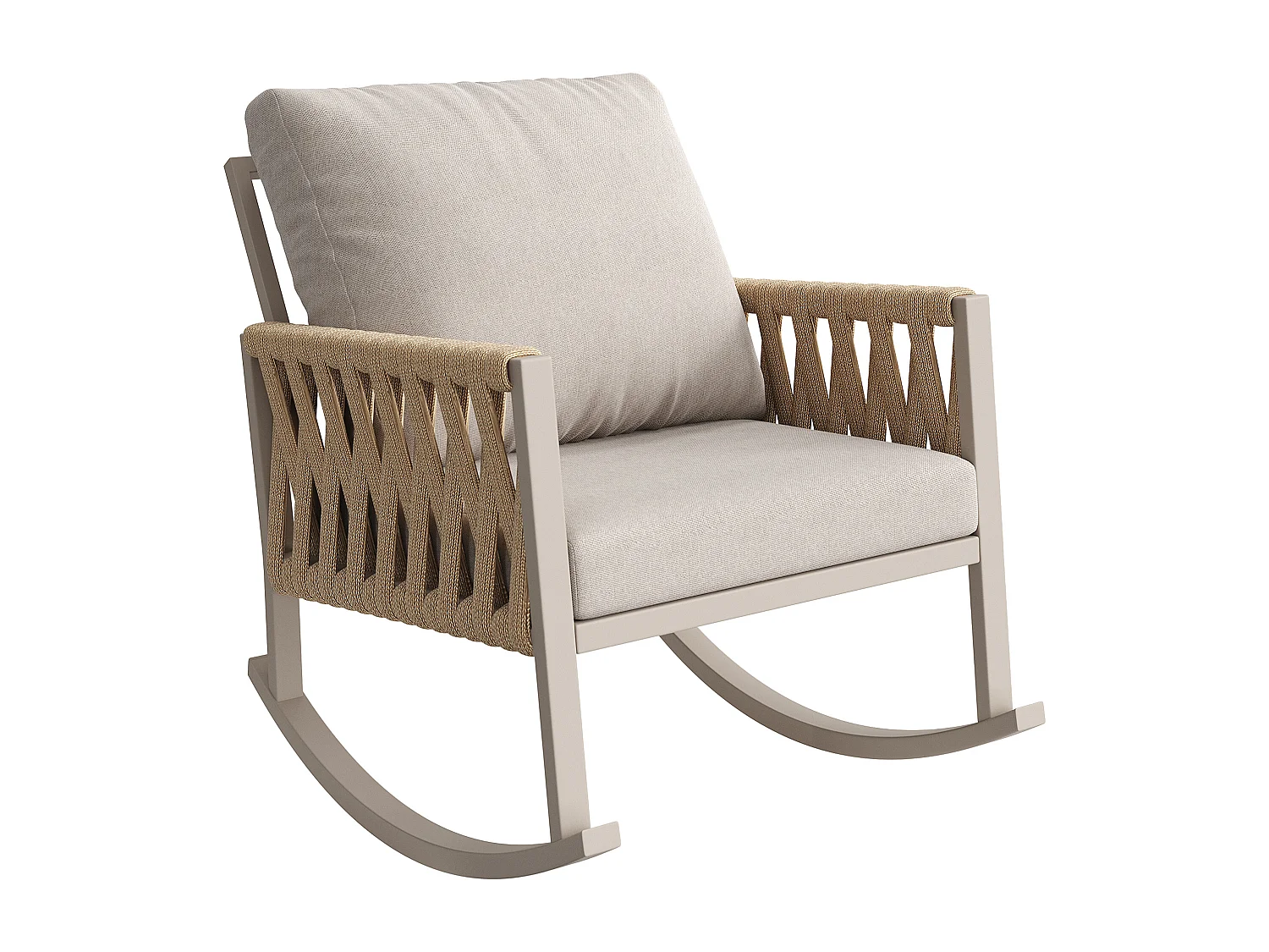 Tuin Schommelstoel met Kruisgevlochten Koord Rughouding - Moderne Design Buitenschommelstoel - Metalen Frame - Beige