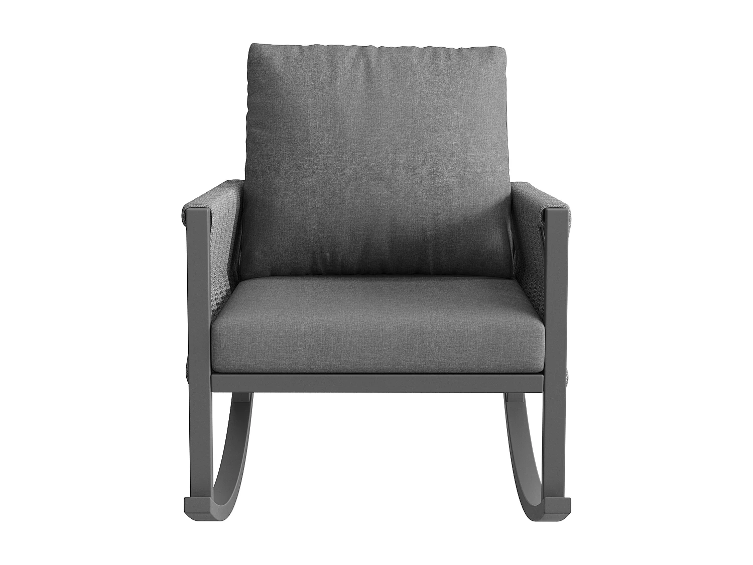 Fauteuil à Bascule de Jardin avec Dossier en Corde Tressée Croisée - Rocking Chair d'Extérieur Design Moderne - Structure Métal - Gris