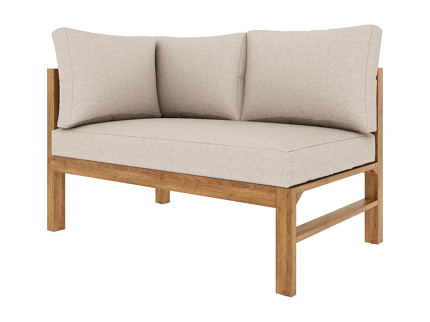 Modulares Garten-Set 6 Personen aus Massivholz Akazie - Ecksofa mit Geflochtener Kordel, 2 Hockern und Beistelltisch - Wasserabweisende Kissen - Natur