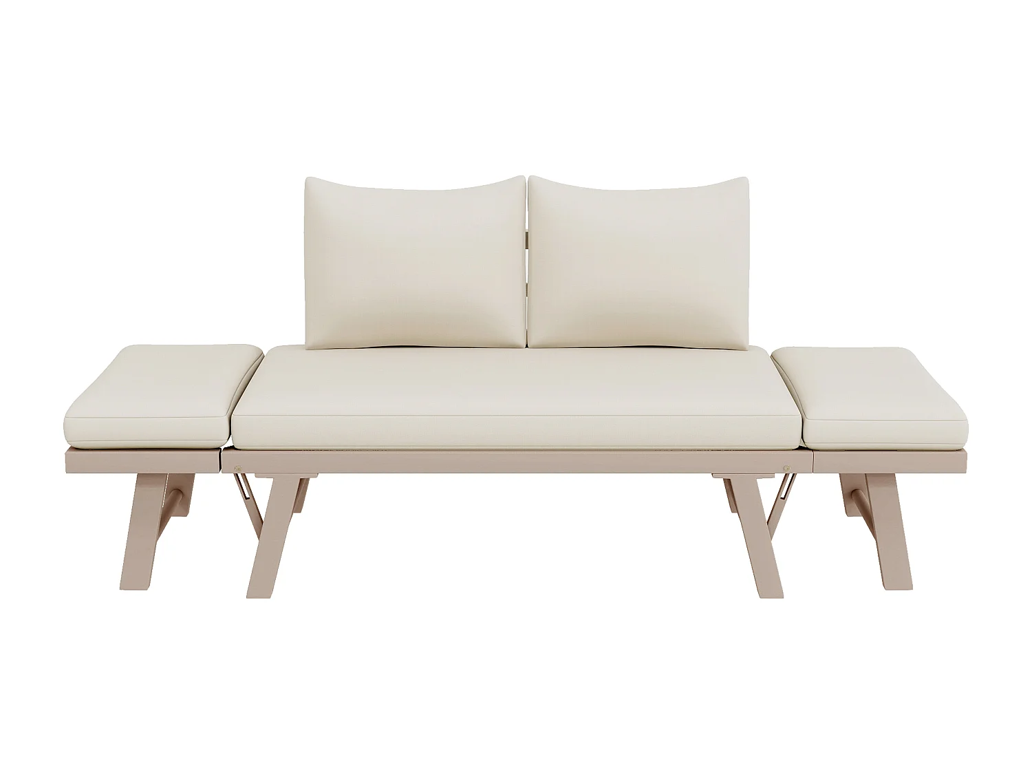 Canapé de Jardin 2 Places Convertible en Bain de Soleil - Accoudoirs Rabatables Multi-positions - Structure Acier Galvanisé - Beige