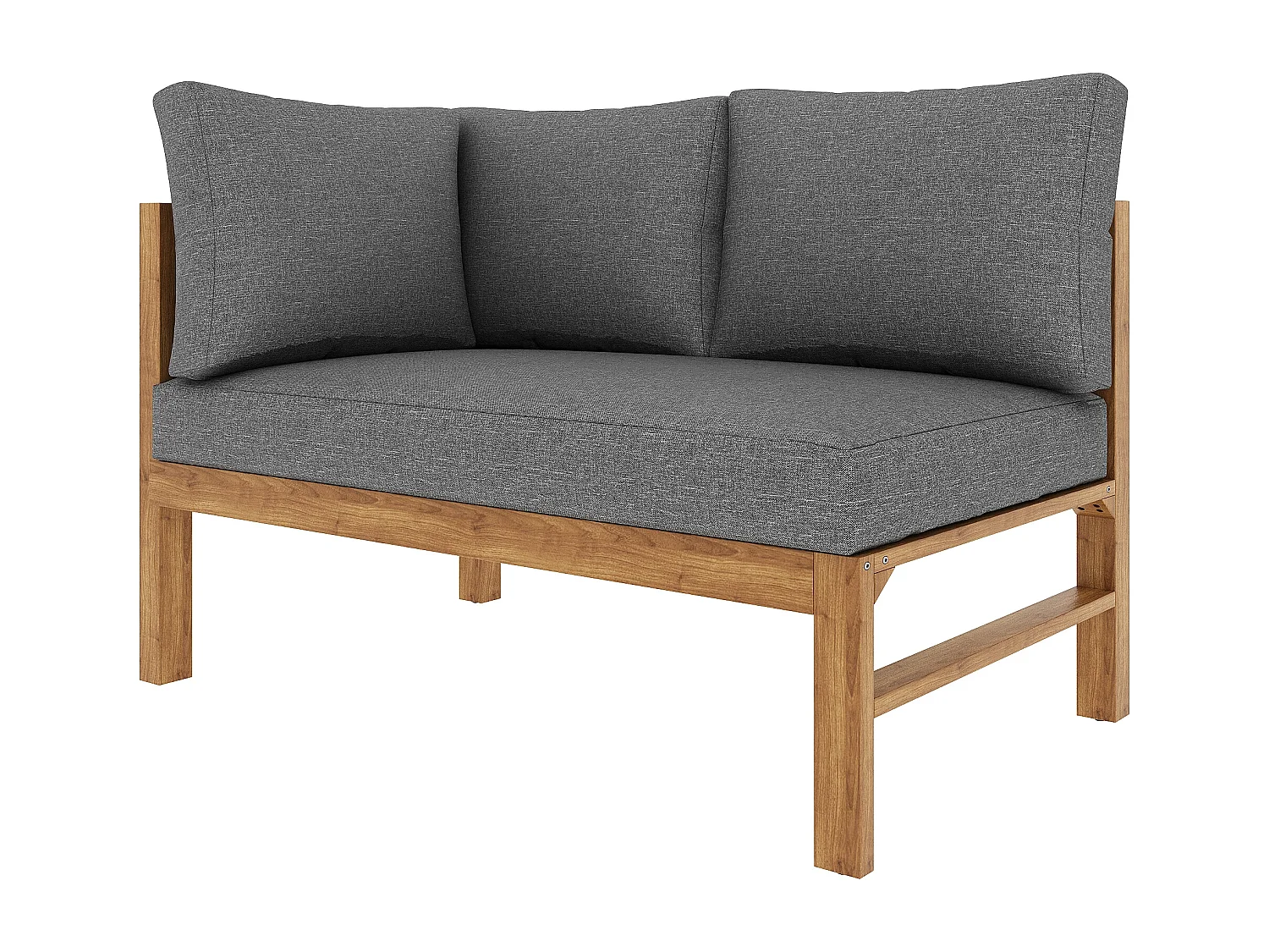 Modulares Garten-Set 6 Personen aus Massivholz Akazie - Ecksofa mit Geflochtener Kordel, 2 Hockern und Beistelltisch - Wasserabweisende Kissen - Grau