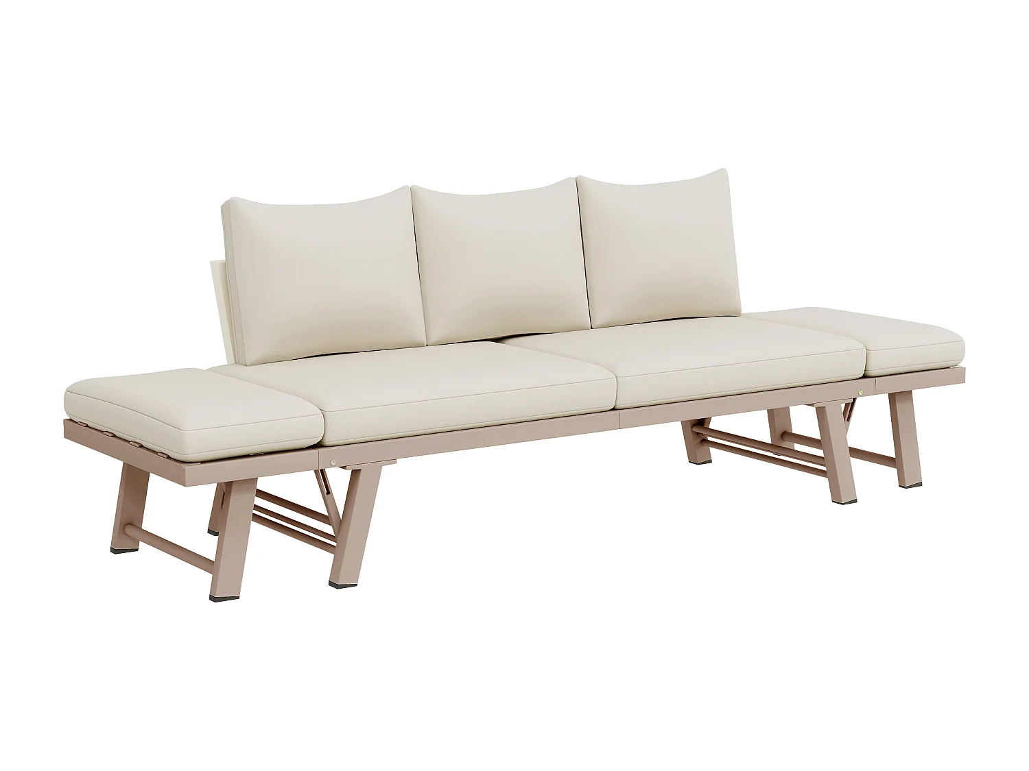 Canapé de Jardin 3 Places Convertible en Lit de Repos - Accoudoirs Rabatables Multi-positions - Structure Acier Galvanisé - Beige