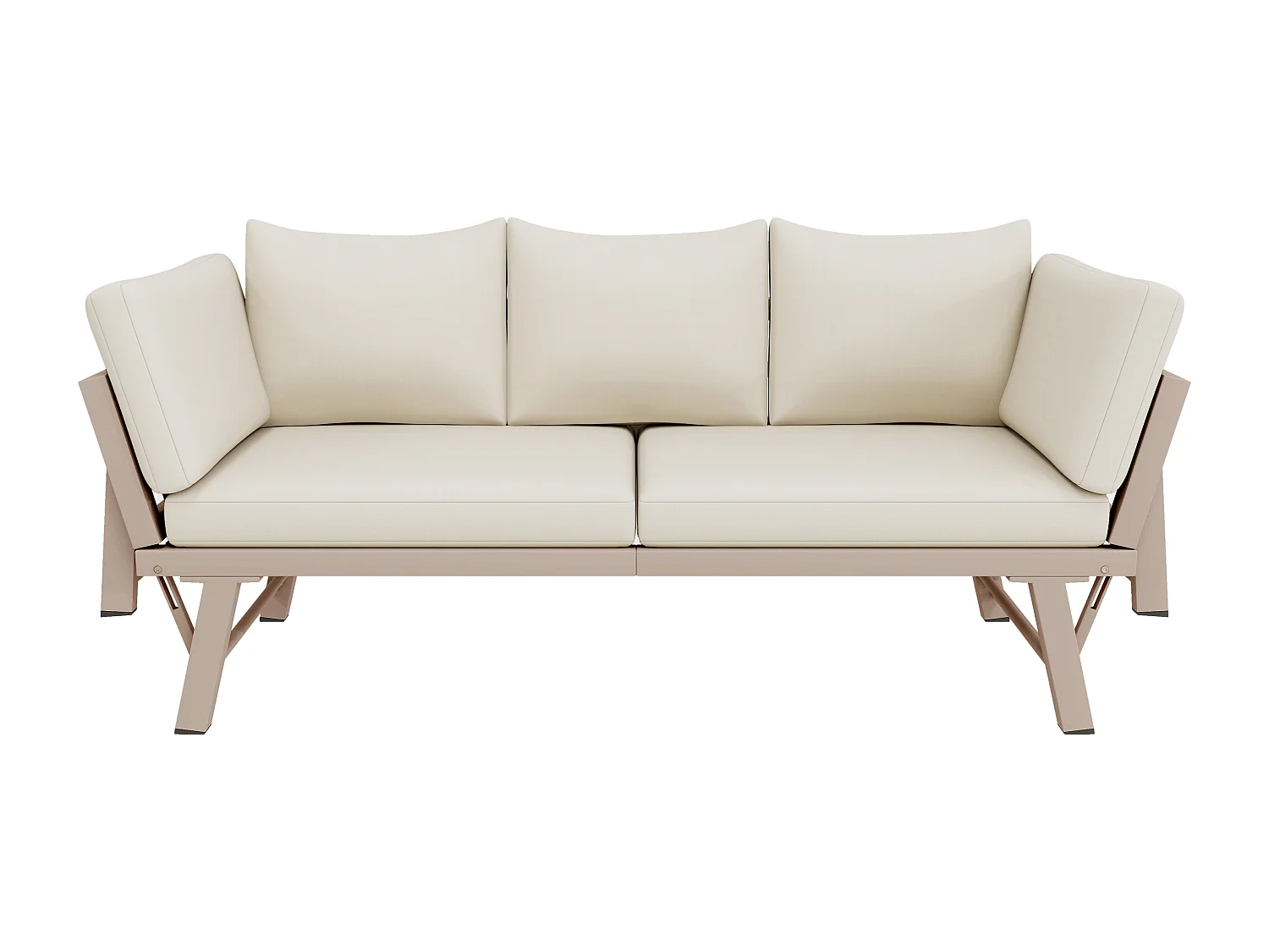 Canapé de Jardin 3 Places Convertible en Lit de Repos - Accoudoirs Rabatables Multi-positions - Structure Acier Galvanisé - Beige