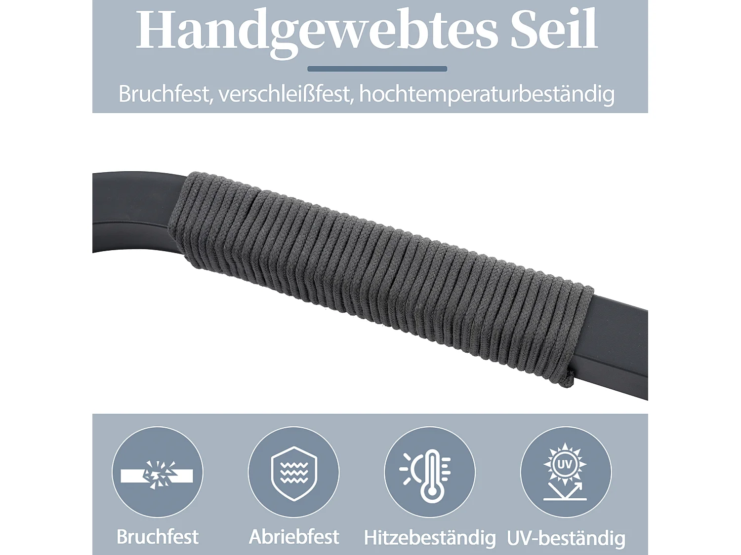 Salon de Jardin d'Angle 6 Places - Canapé en L avec Finition Corde Tressée - Table Basse en Verre Trempé - Acier Galvanisé Robuste - Gris