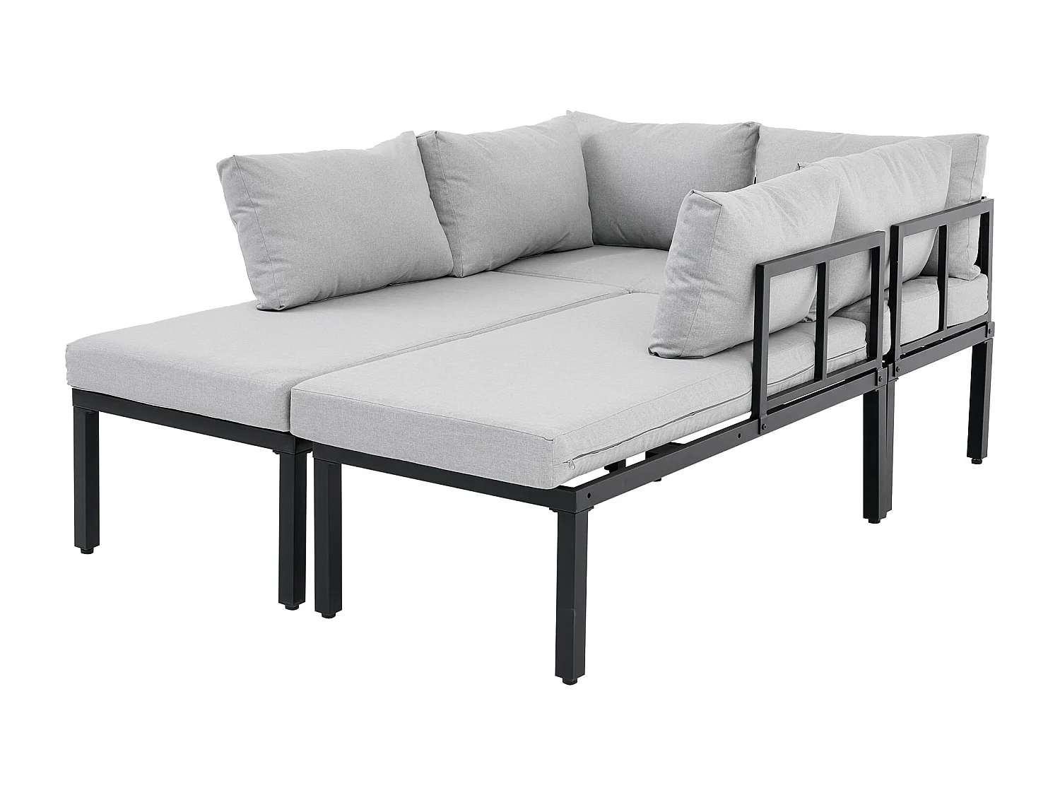 Sala de Jardim Modular 6 Lugares con Mesa de Centro - Sofá de Canto con Encosto Removível - Estrutura de Aço Galvanizado - Cinza