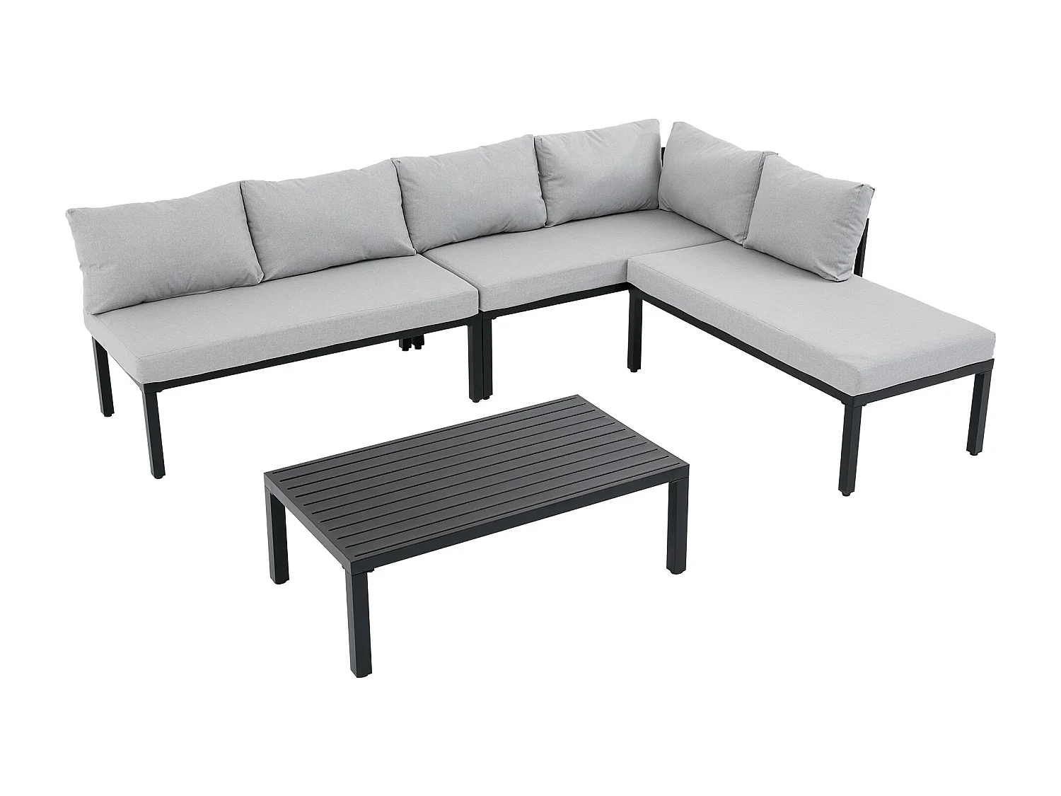 Sala de Jardim Modular 6 Lugares con Mesa de Centro - Sofá de Canto con Encosto Removível - Estrutura de Aço Galvanizado - Cinza