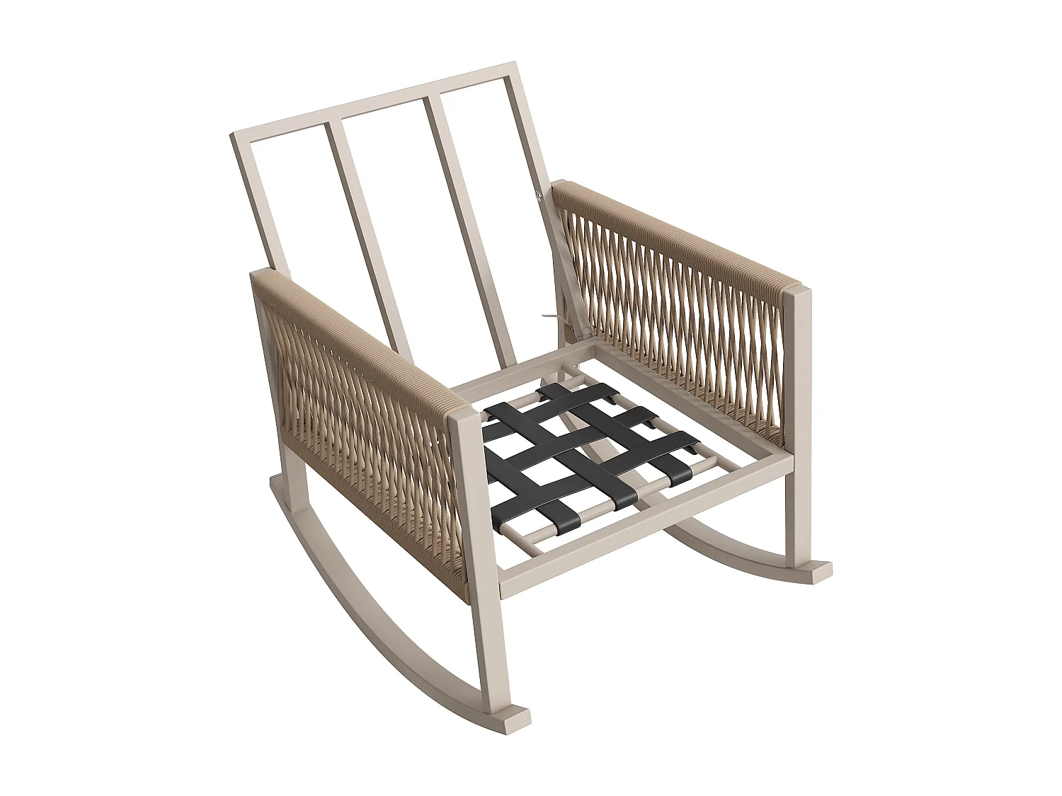 Tuin Schommelstoel met Kruisgevlochten Koord Armleuningen - Moderne Design Buitenschommelstoel - Metalen Frame - Beige