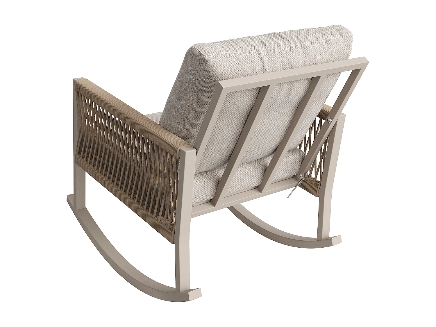 Tuin Schommelstoel met Kruisgevlochten Koord Armleuningen - Moderne Design Buitenschommelstoel - Metalen Frame - Beige