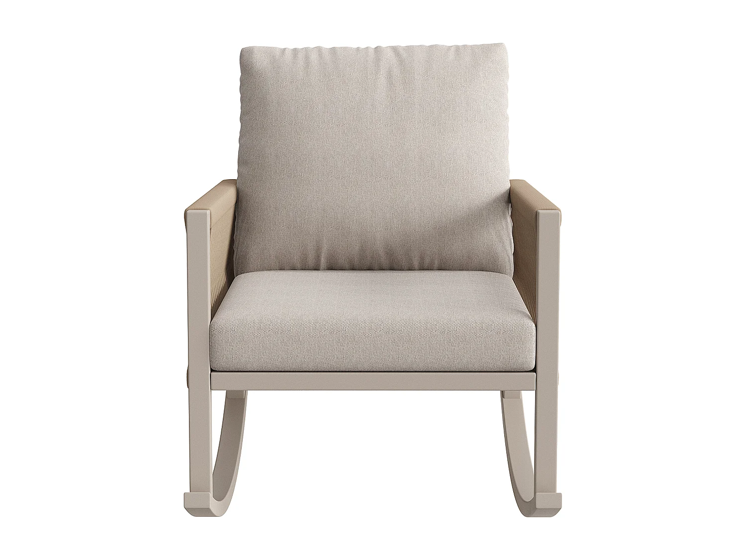 Fauteuil à Bascule de Jardin avec Accoudoirs en Corde Tressée Croisée - Rocking Chair d'Extérieur Design Moderne - Structure Métal - Beige