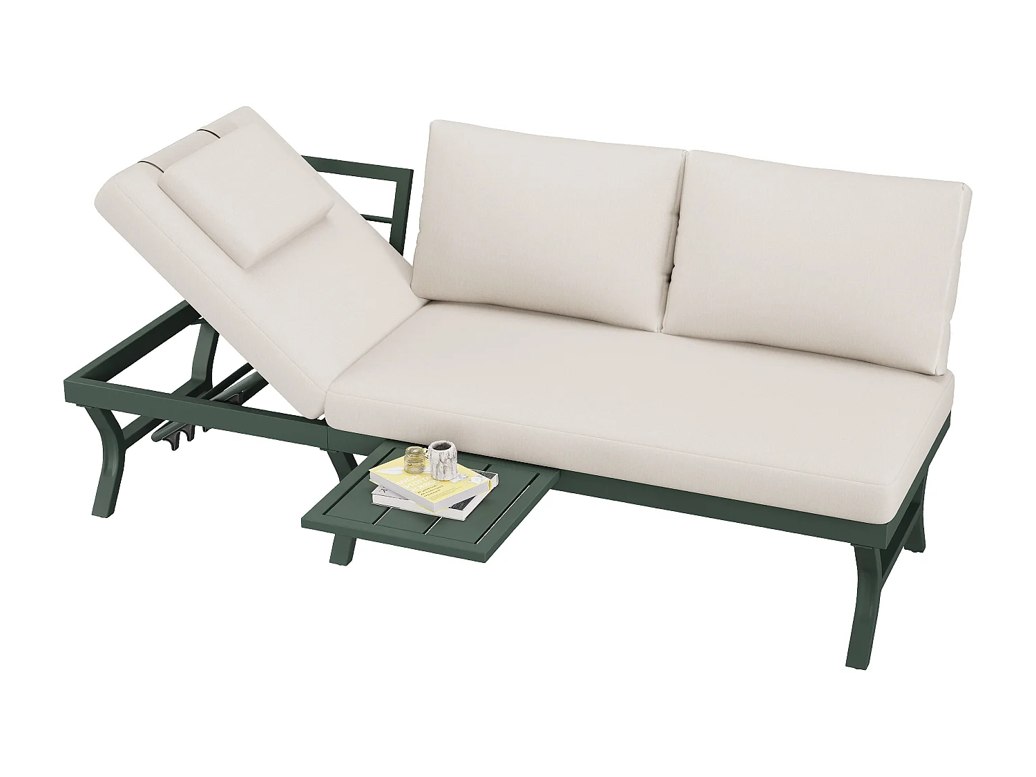 Salon Ogrodowy Narożny z Akacji - Kanapa ze Stolikiem Kawowym - Ręcznie Pleciony Sznur - Poduszki Odporny na Wilgoć - Zielony