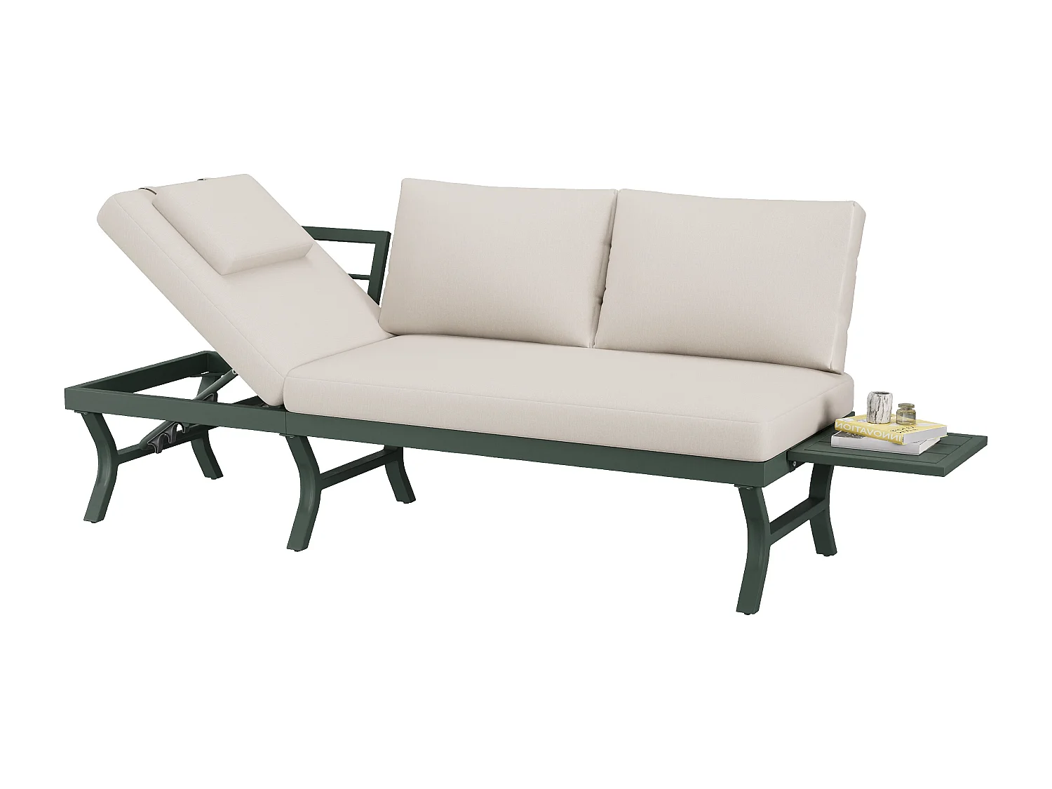 Salon de Jardin d'Angle en Acacia - Canapé avec Table Basse - Corde Tressée Artisanale - Coussins Déperlants - Vert