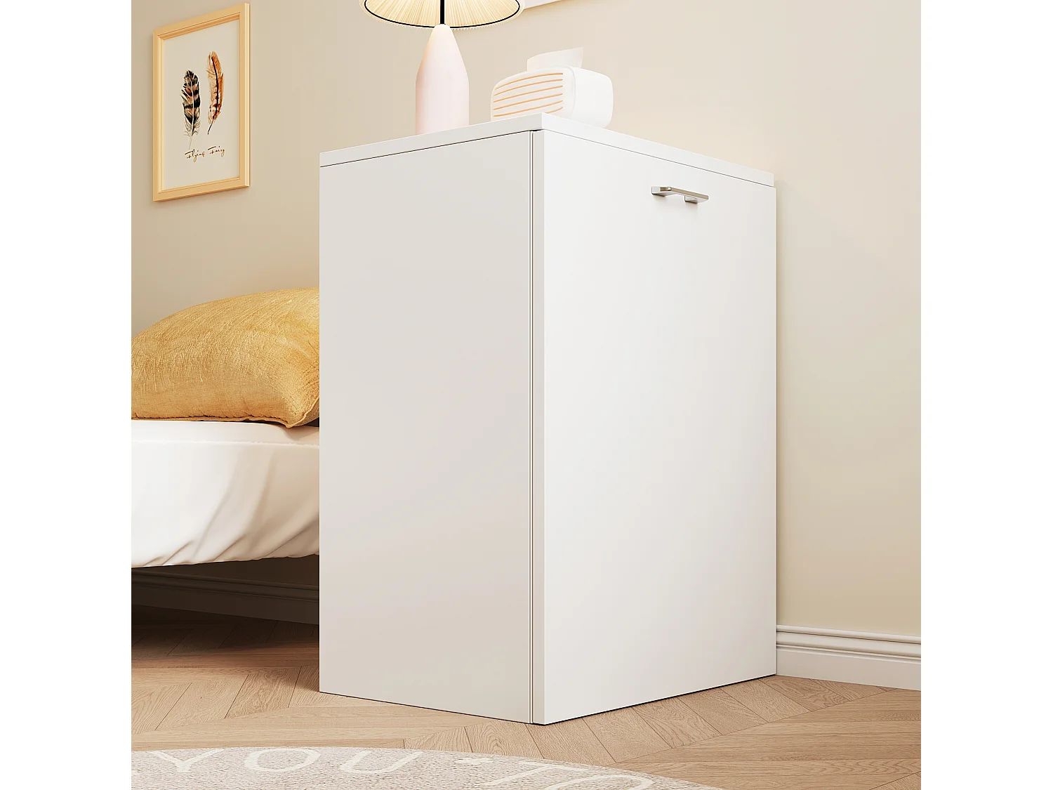 Bureau pliant mobile 126x55x72.5 cm - Bureau et rangement - 2 compartiments de rangement - Panneaux de particules - Blanc