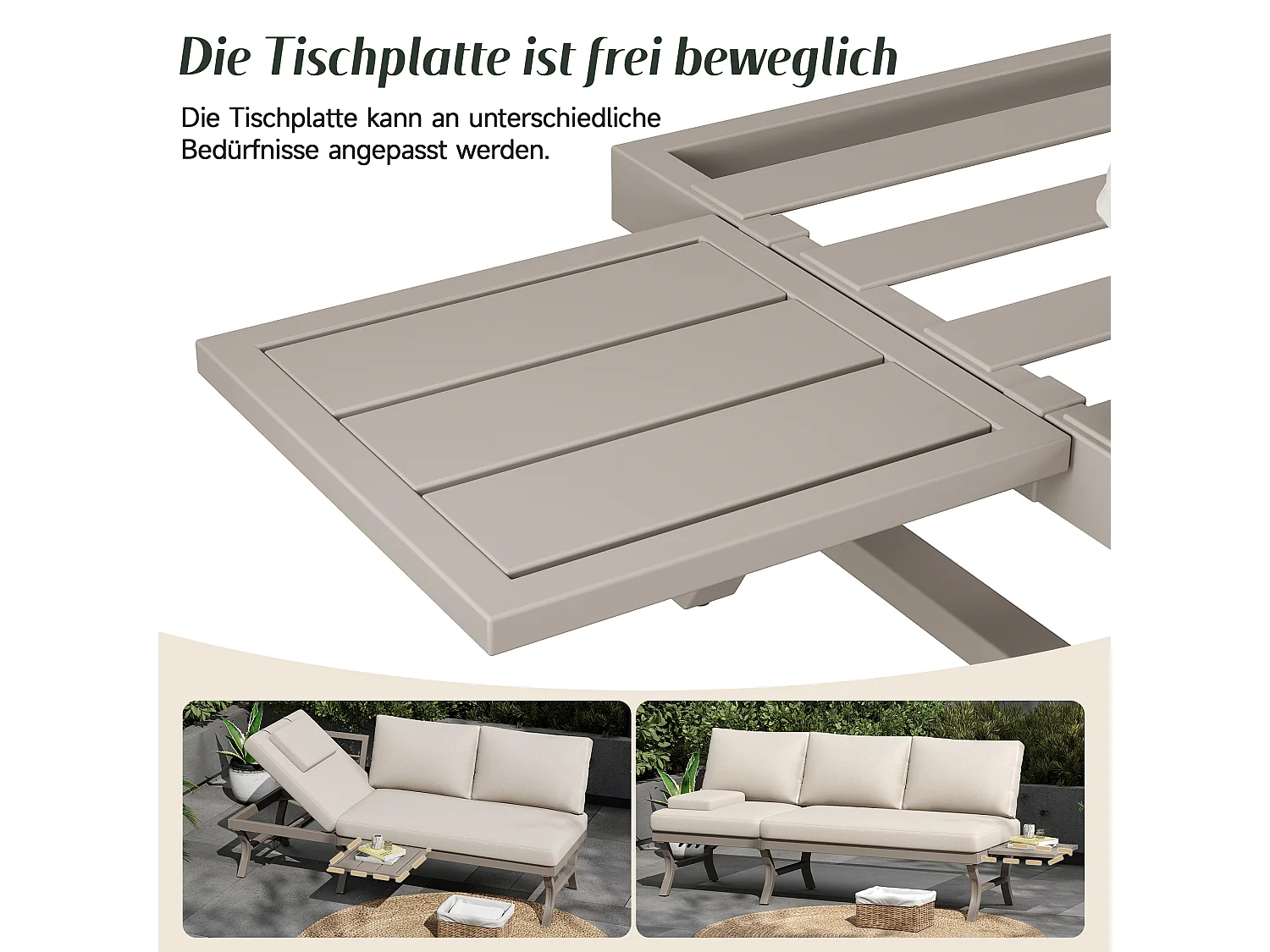 Salon de Jardin d'Angle en Acacia - Canapé avec Table Basse - Corde Tressée Artisanale - Coussins Déperlants - Beige