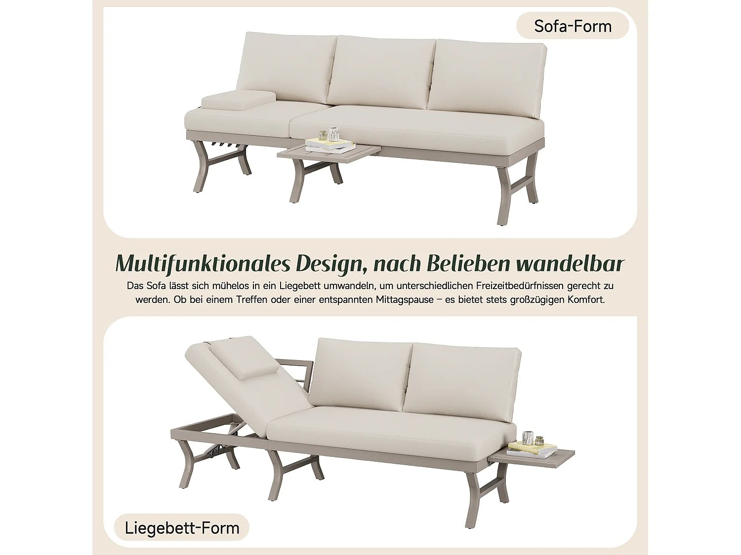 Salon de Jardin d'Angle en Acacia - Canapé avec Table Basse - Corde Tressée Artisanale - Coussins Déperlants - Beige