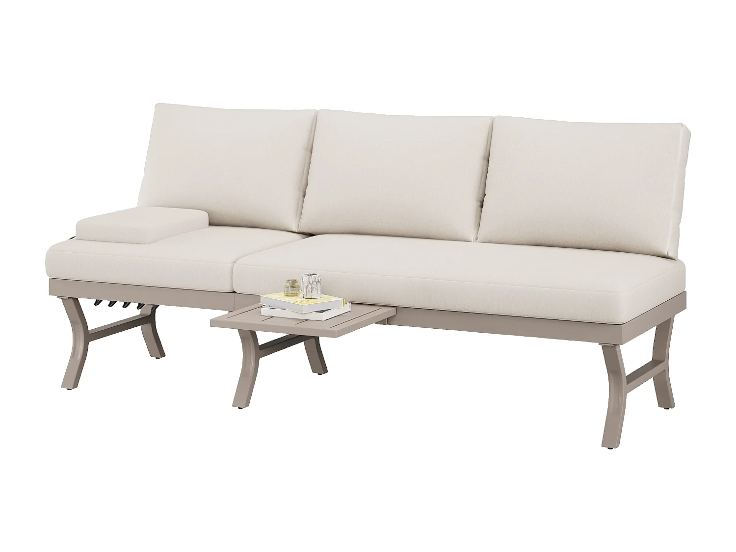 Salon de Jardin d'Angle en Acacia - Canapé avec Table Basse - Corde Tressée Artisanale - Coussins Déperlants - Beige