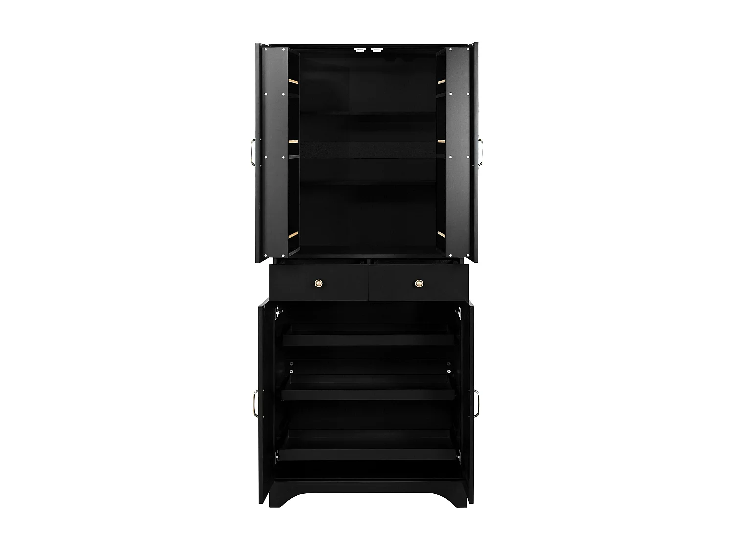 Buffet de cuisine moderne 77x40x181cm - étagère réglable - avec 2 tiroirs et 4 portes - Noir