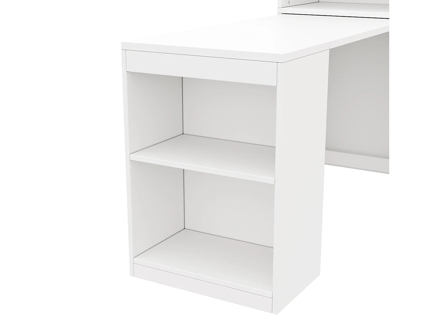 Bureau pliant 130x51x137 cm - Bureau et bibliothèque 2 en 1 robustes - 4 compartiments de rangement - Panneaux de particules - Blanc