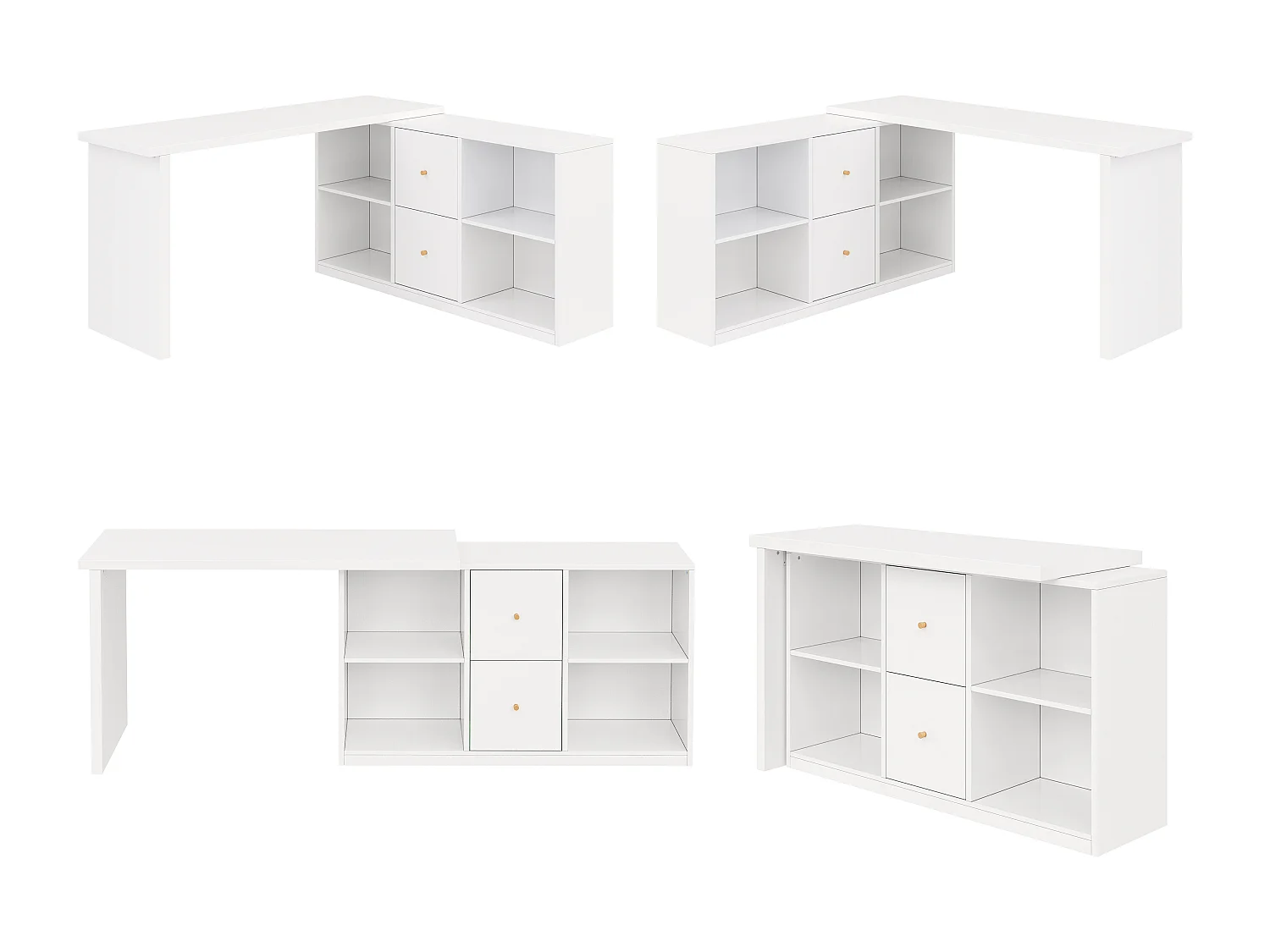 Bureau d'angle en forme de L - Réglable à gauche et à droite - 2 tiroirs et compartiments de rangement ouverts - MDF - Blanc