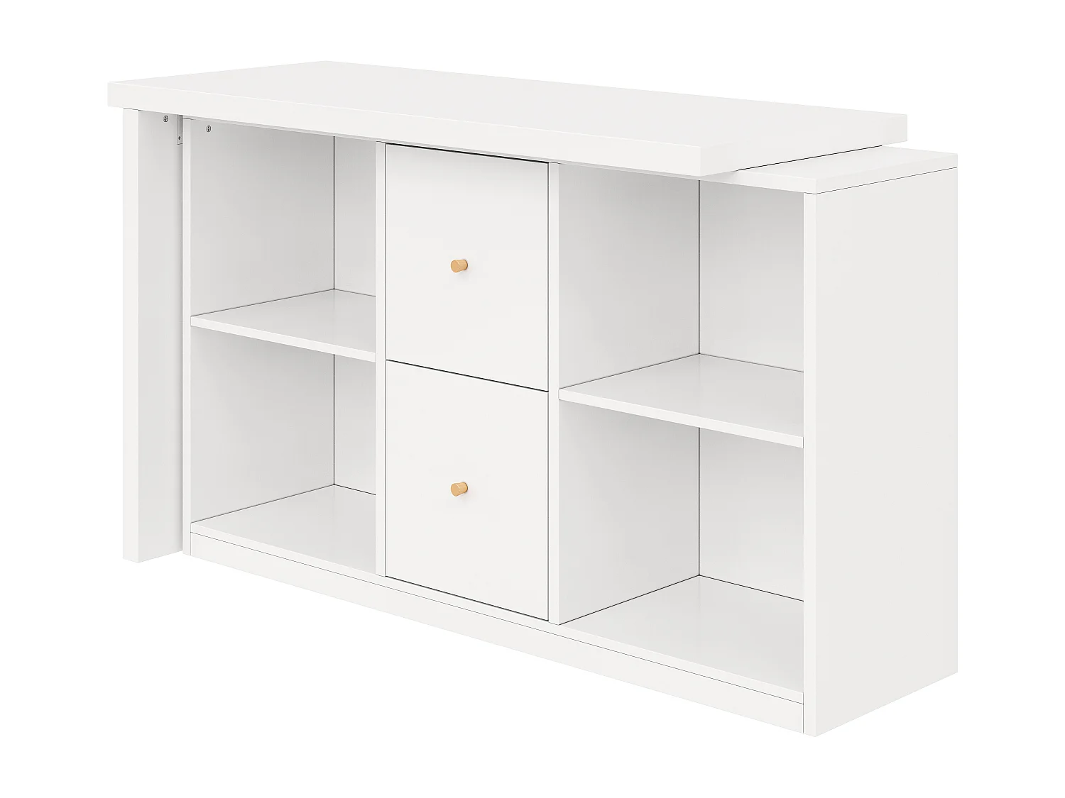 Bureau d'angle en forme de L - Réglable à gauche et à droite - 2 tiroirs et compartiments de rangement ouverts - MDF - Blanc
