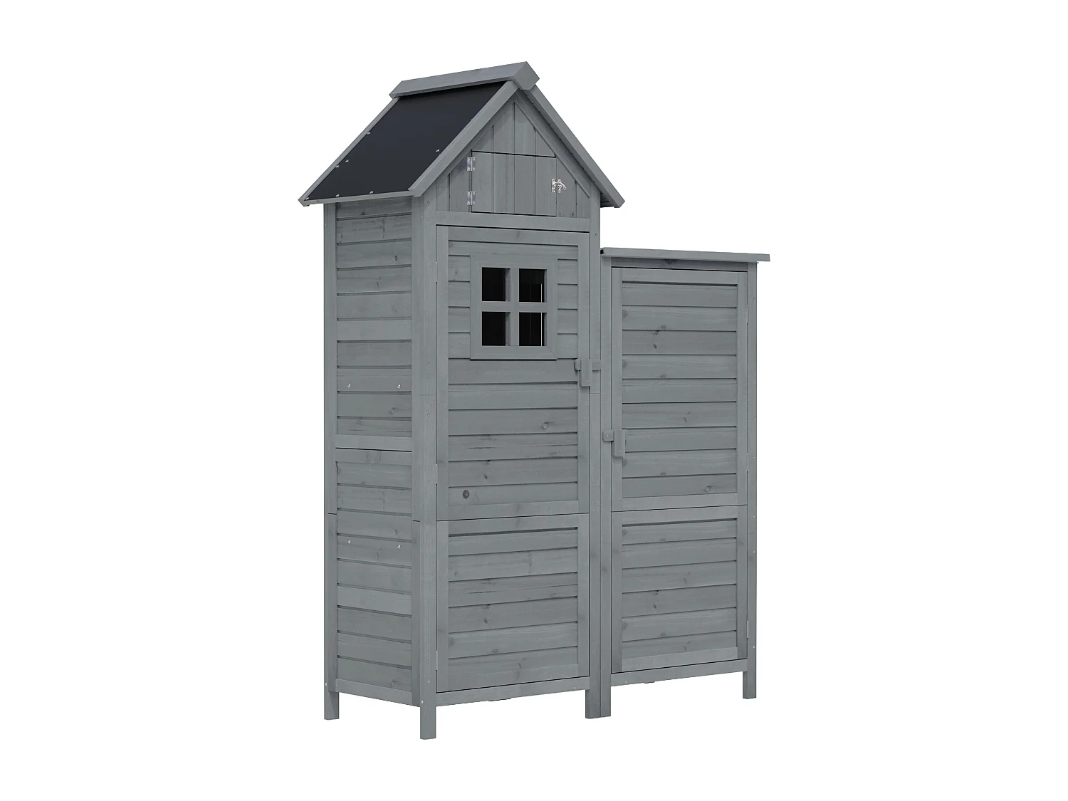 Armoire de Jardin en Bois de Sapin avec Toit Étanche - Abri à Outils à Double Porte avec Étagères et Espace pour Longs Manches - 110x52x170cm - Gris