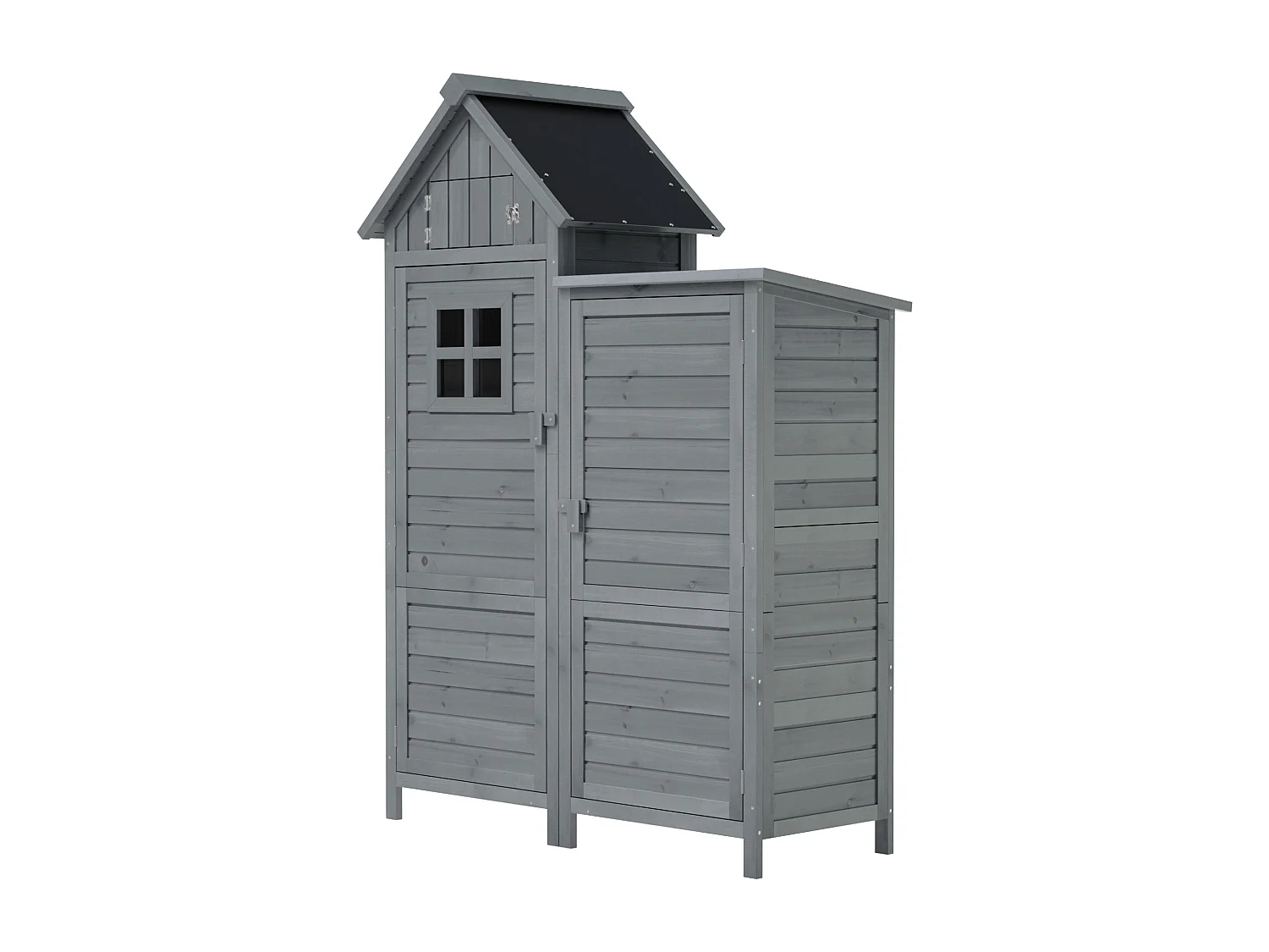 Armoire de Jardin en Bois de Sapin avec Toit Étanche - Abri à Outils à Double Porte avec Étagères et Espace pour Longs Manches - 110x52x170cm - Gris