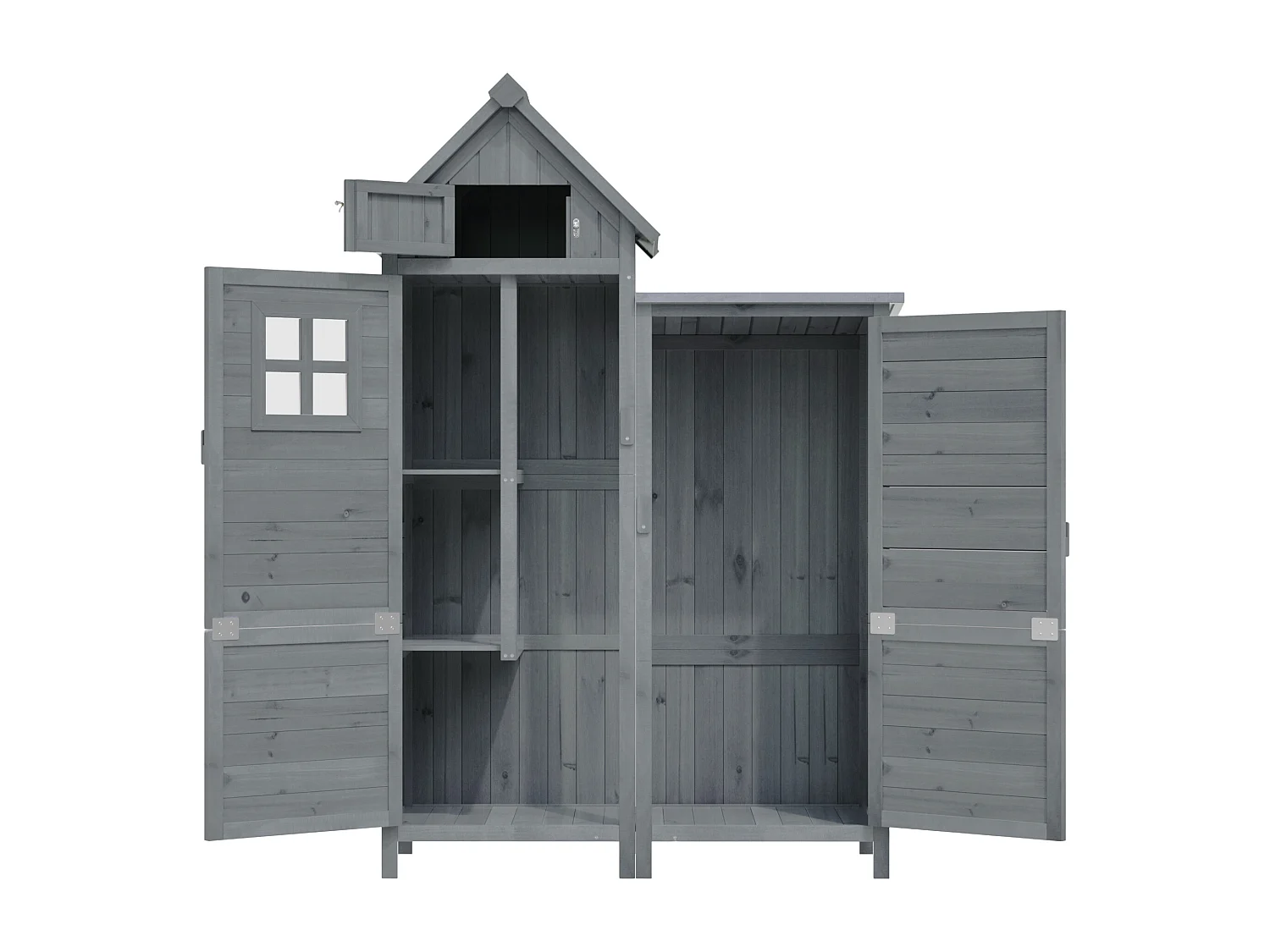 Armoire de Jardin en Bois de Sapin avec Toit Étanche - Abri à Outils à Double Porte avec Étagères et Espace pour Longs Manches - 110x52x170cm - Gris