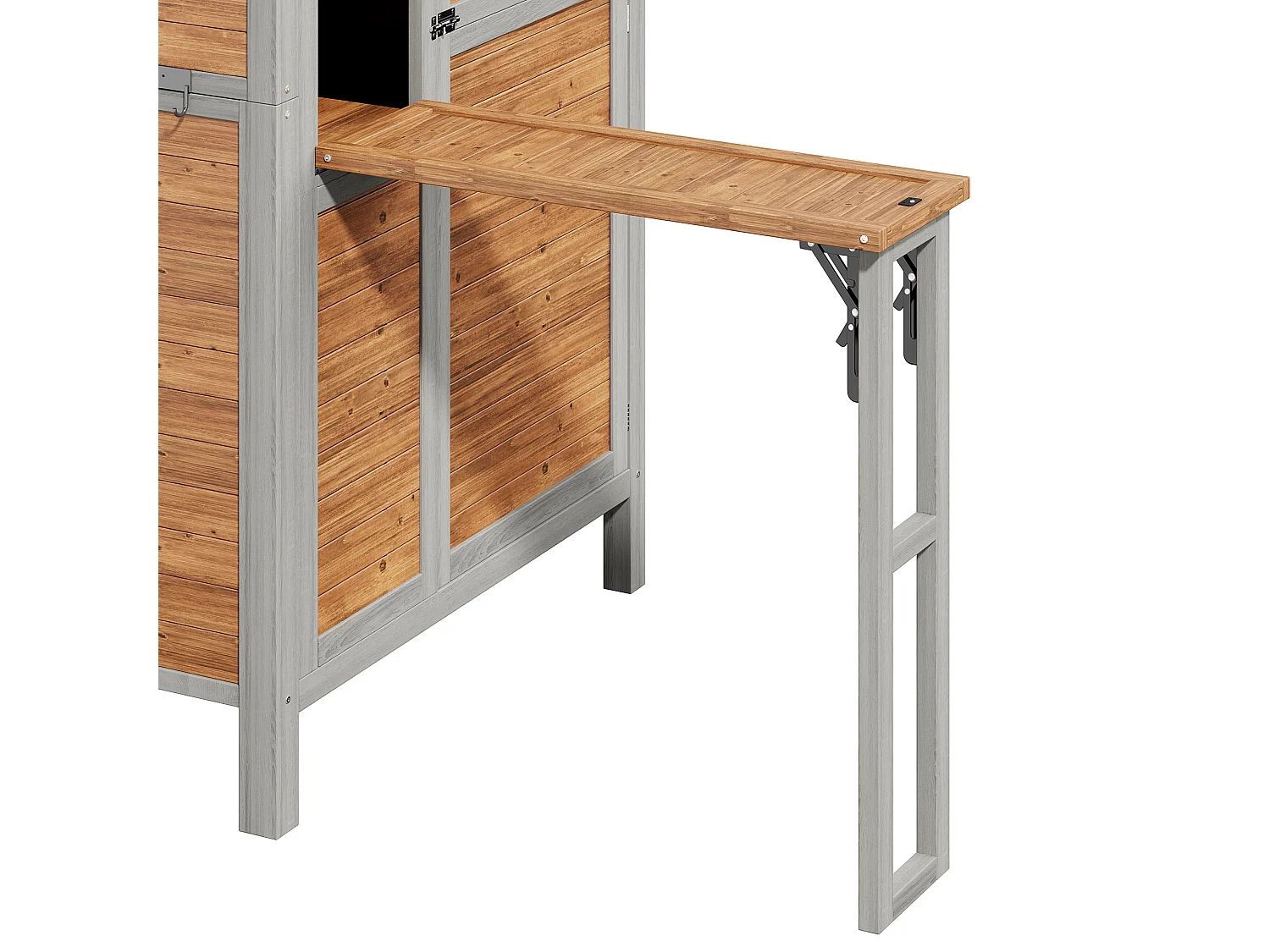 Grande Armoire de Jardin en Bois avec Tablette Pliable et Toit Bitumé - Abri à Outils Étanche avec Étagères Ajustables et Crochets - 86x46x160cm - Gris
