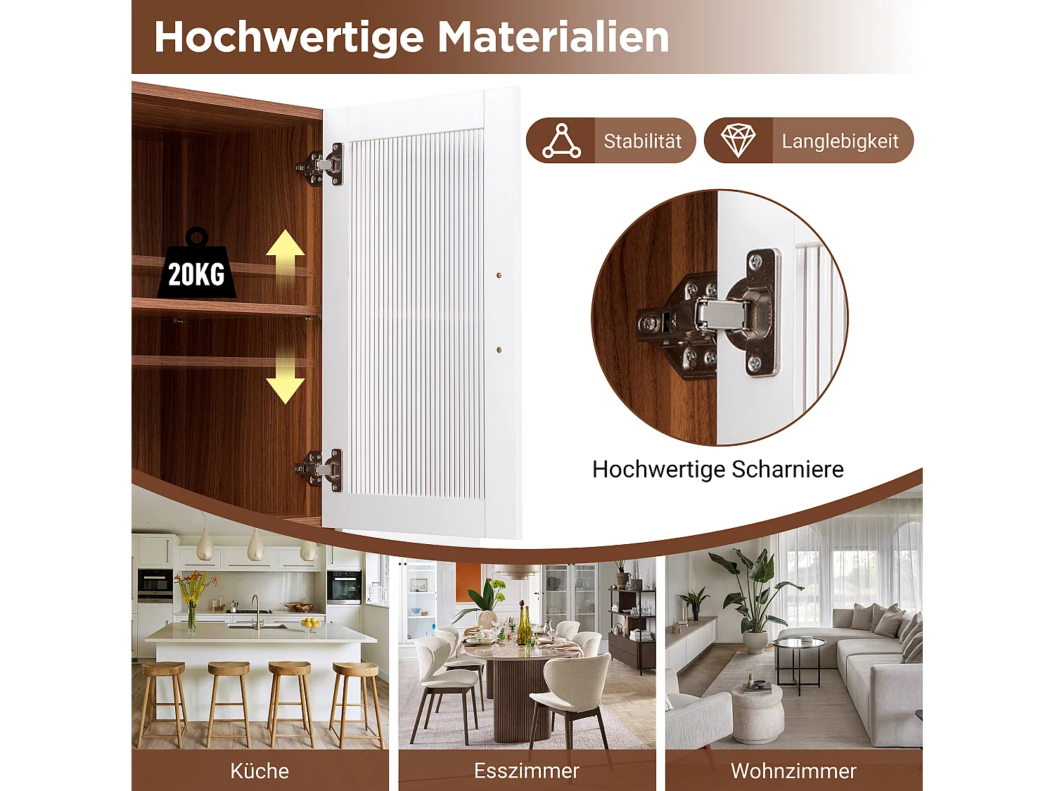 Buffet de cuisine moderne 100x40x200cm - avec tiroirs et étagères réglables - verre rayé - Blanc + Couleur bois de noyer