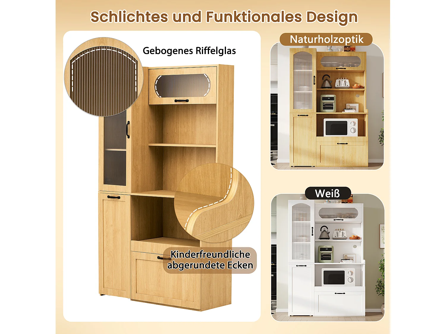 Buffet de cuisine moderne 98x40x177cm - avec des étagères ouvertes - avec 2 tiroirs et 2 portes - Naturel