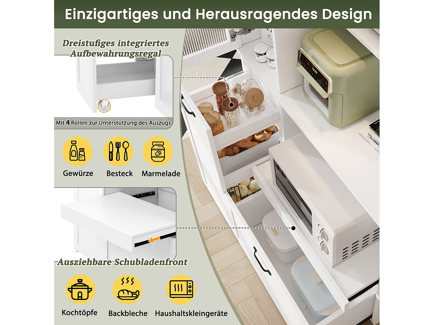 Buffet de cuisine moderne 98x40x177cm - avec des étagères ouvertes - avec 2 tiroirs et 2 portes - Blanc