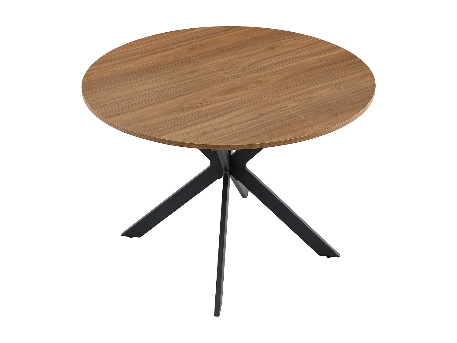 Table à manger extensible ronde 137 cm en MDF finition noyer et métal noir – Design moderne, pied trépied stable, 4 à 6 personnes