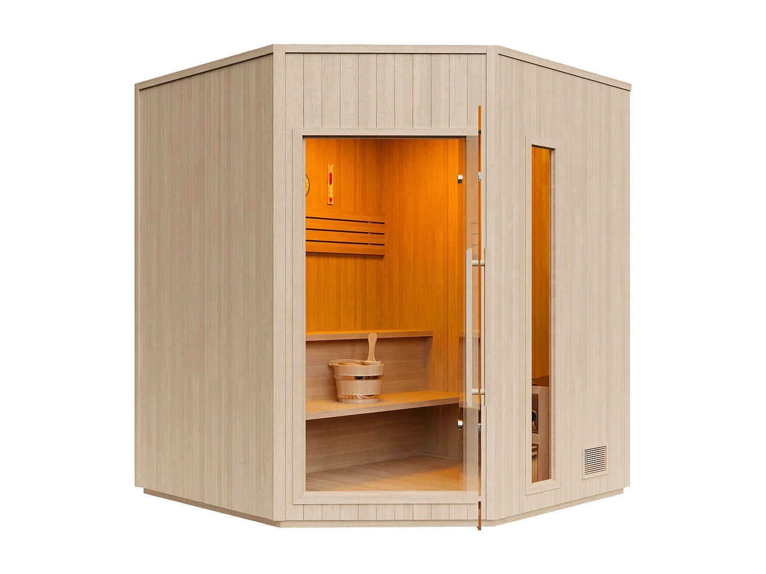 Sauna finlandais d'angle avec poêle 4,5KW - 3/4 places - L150 x P150 x H200 cm - KOTKA