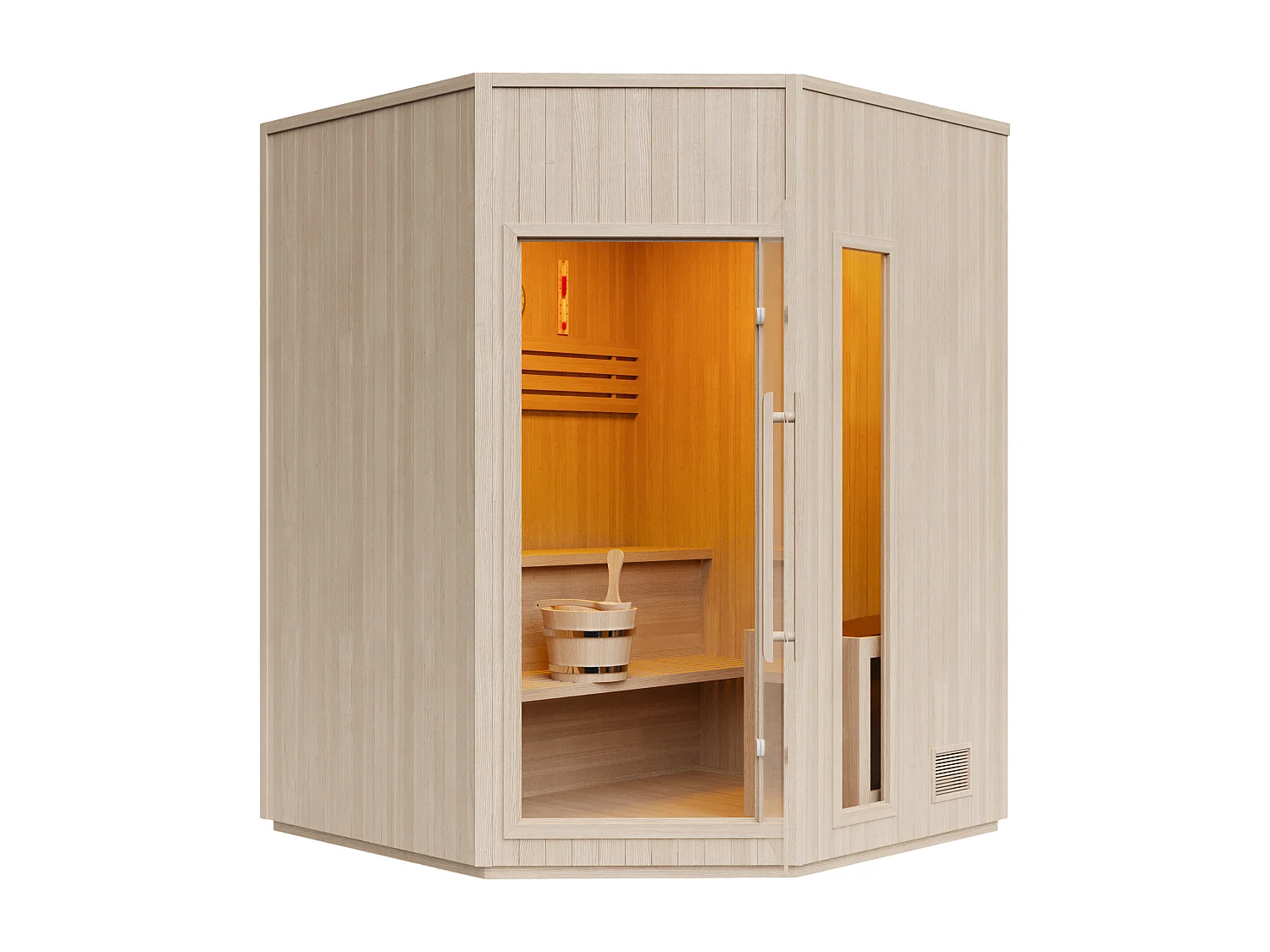 Sauna finlandais d'angle avec poêle 8KW - 5/6 places - L180 x P180 x H210 cm - KOTKA