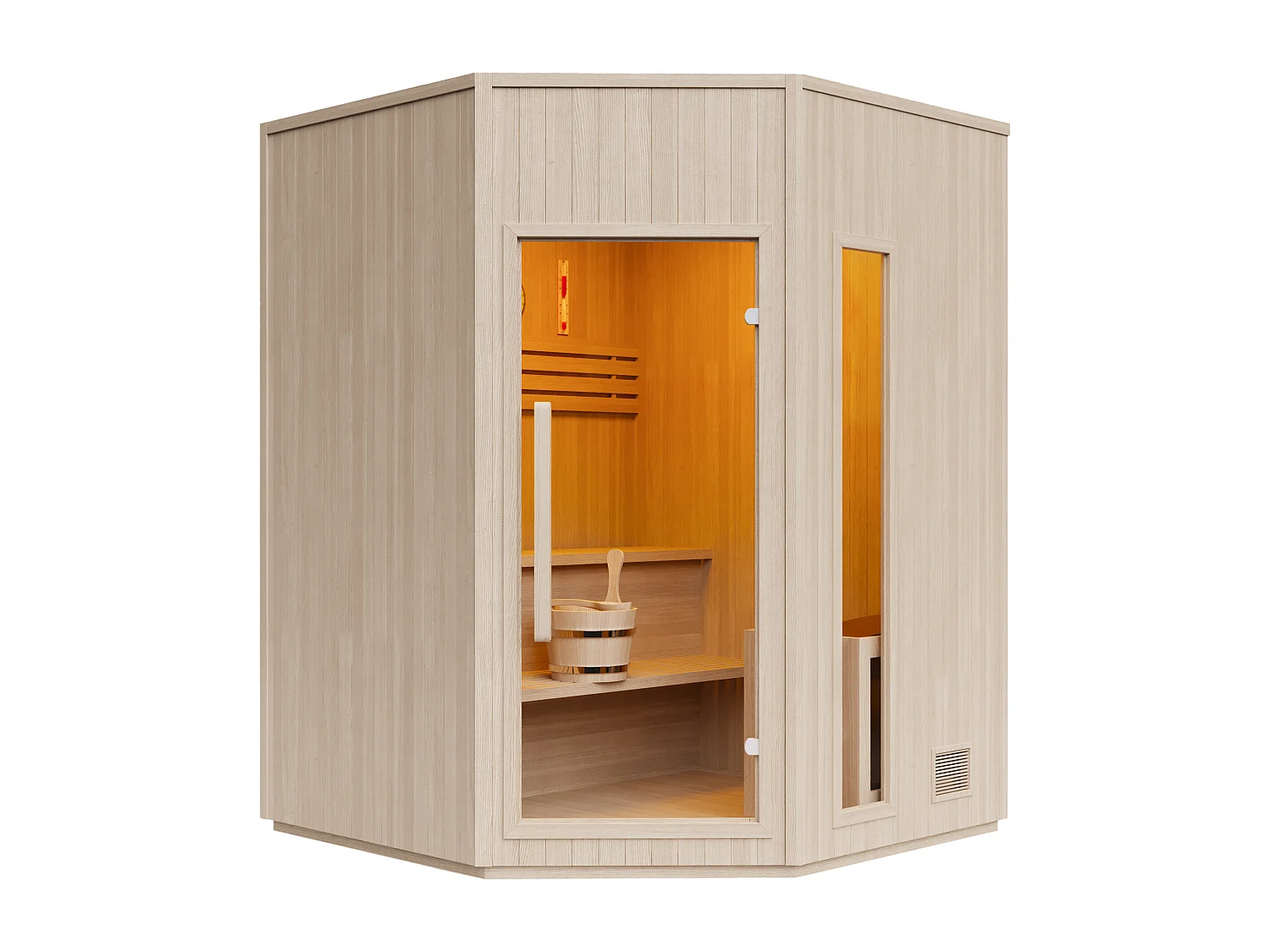 Sauna finlandais d'angle avec poêle 8KW - 5/6 places - L180 x P180 x H210 cm - KOTKA