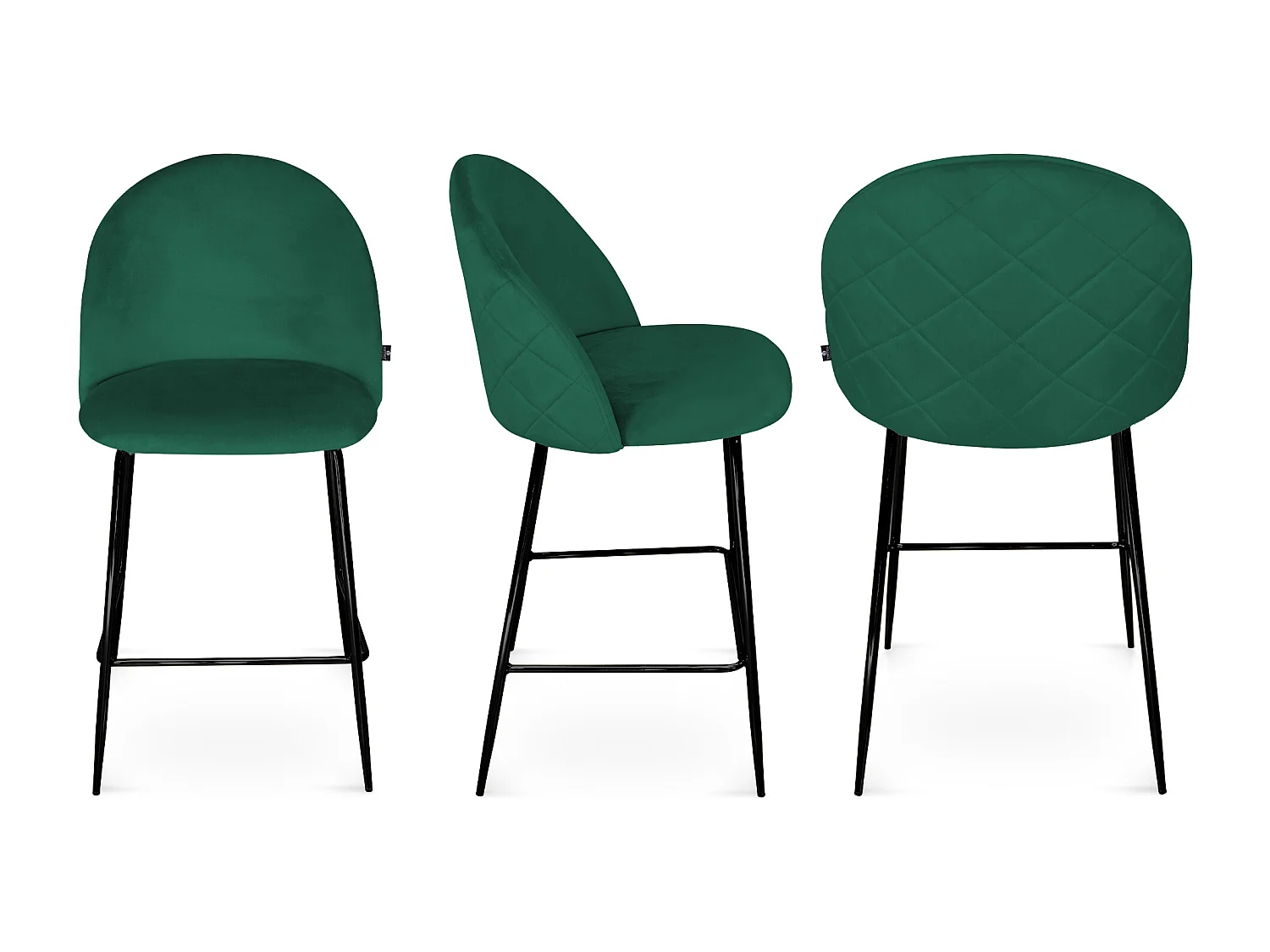 Sgabello cucina imbottito, sgabello alto in velluto verde scuro piede nero – Nicole