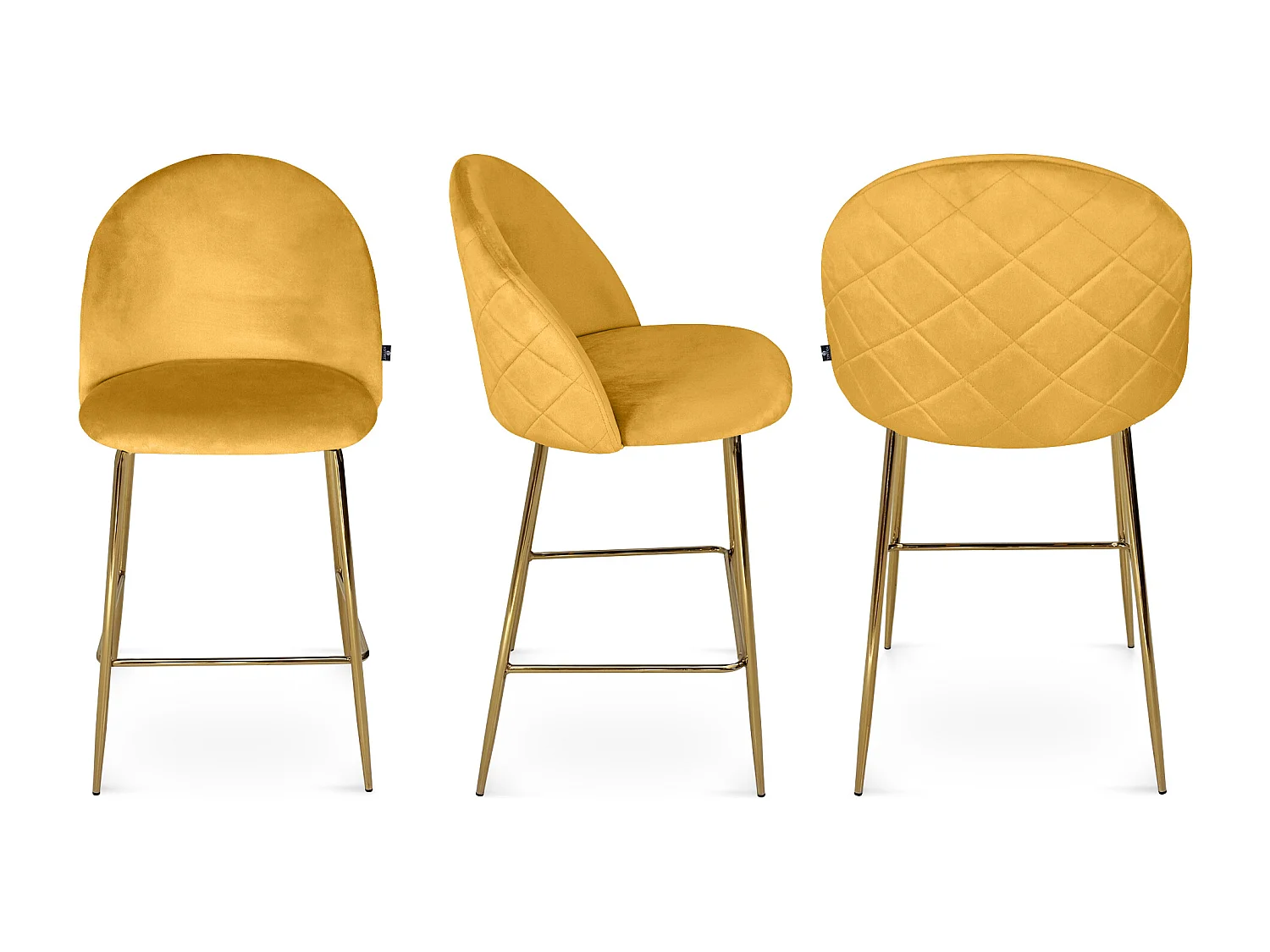 Sgabello cucina imbottito, sgabello alto in velluto giallo senape piededorato – Nicole
