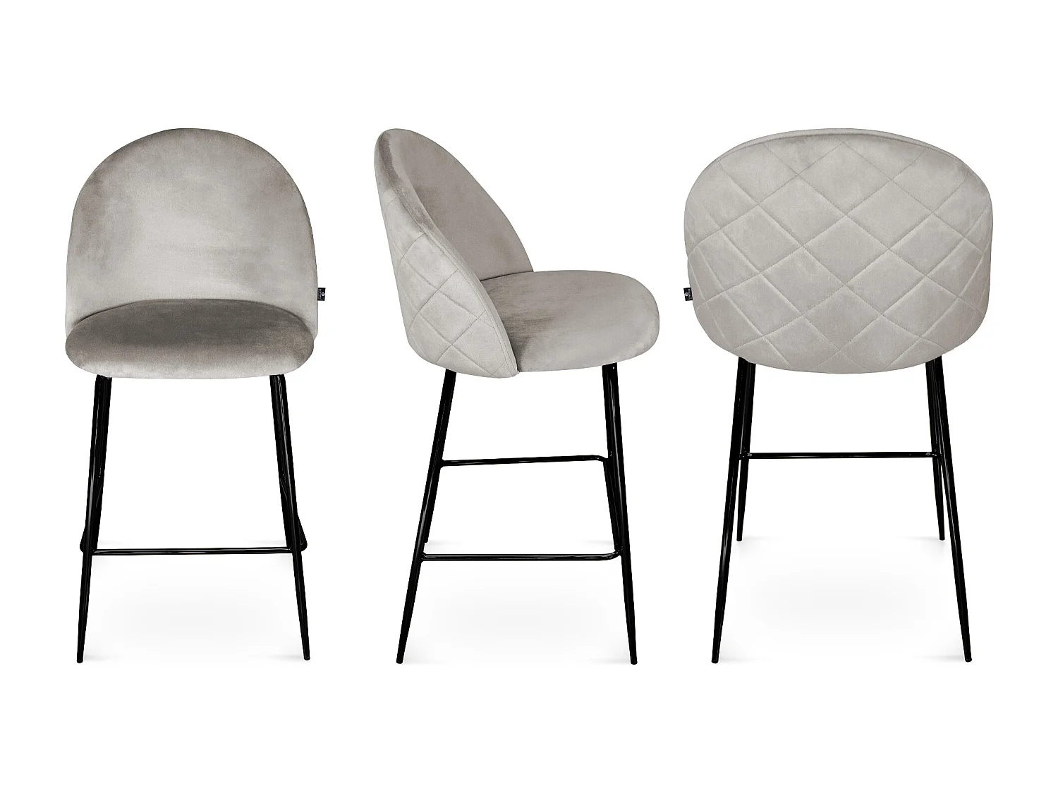 Sgabello cucina imbottito, sgabello alto in velluto tortora piede nero – Nicole