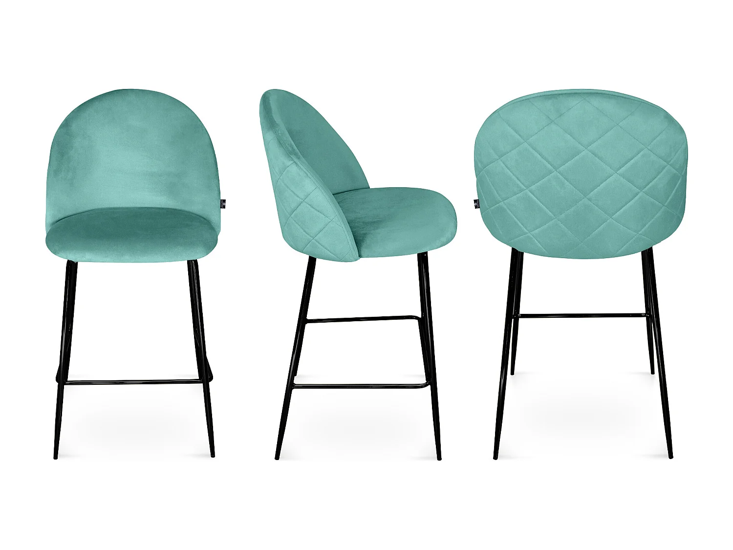 Sgabello cucina imbottito, sgabello alto in velluto verde tiffany piede nero – Nicole