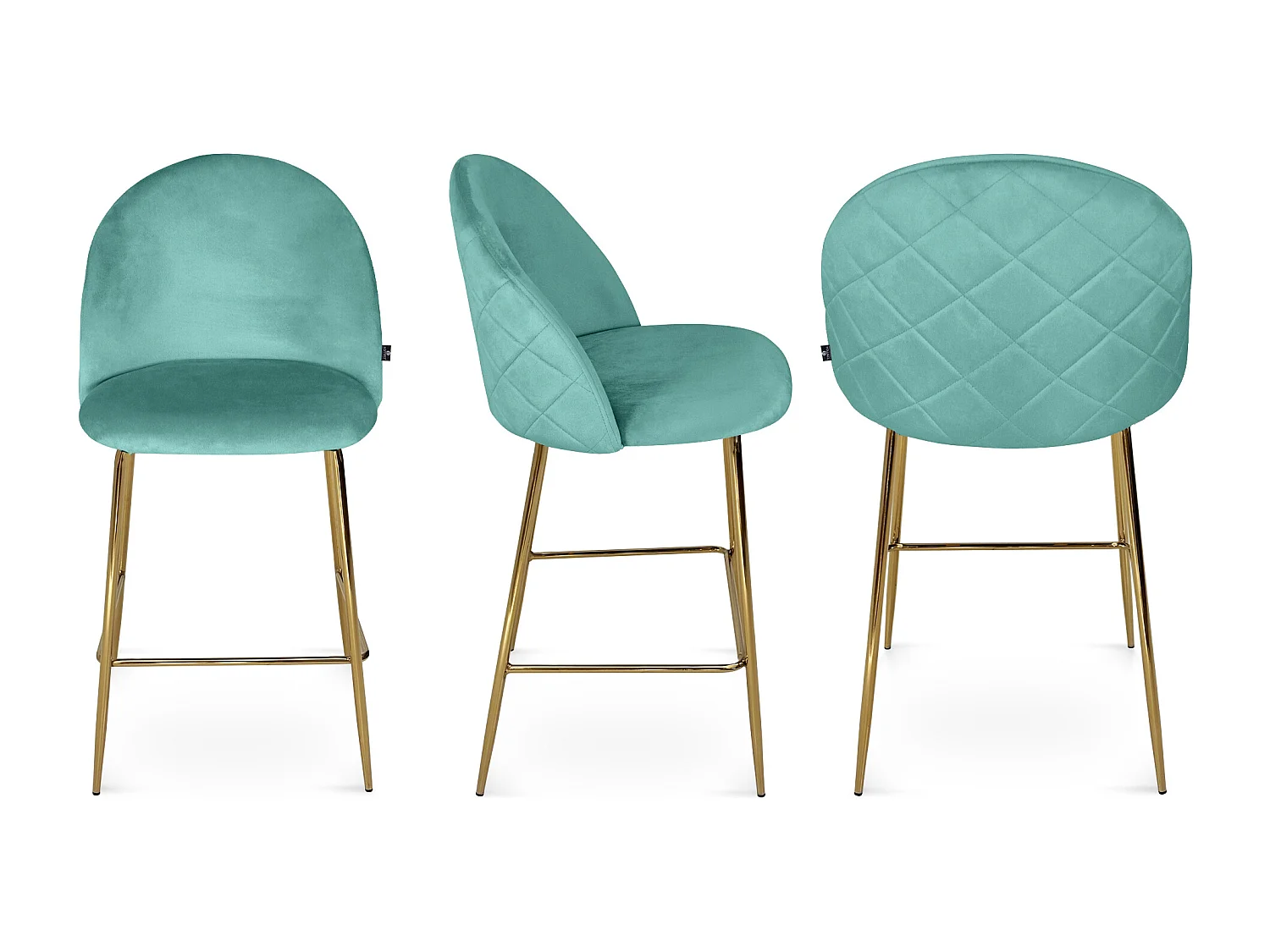 Sgabello cucina imbottito, sgabello alto in velluto verde tiffany piede dorato – Nicole