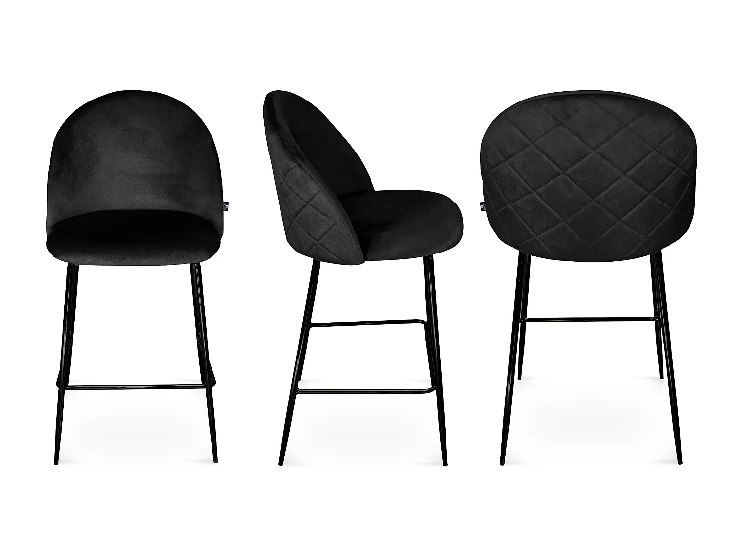 Sgabello cucina imbottito, sgabello alto in velluto nero piede nero – Nicole
