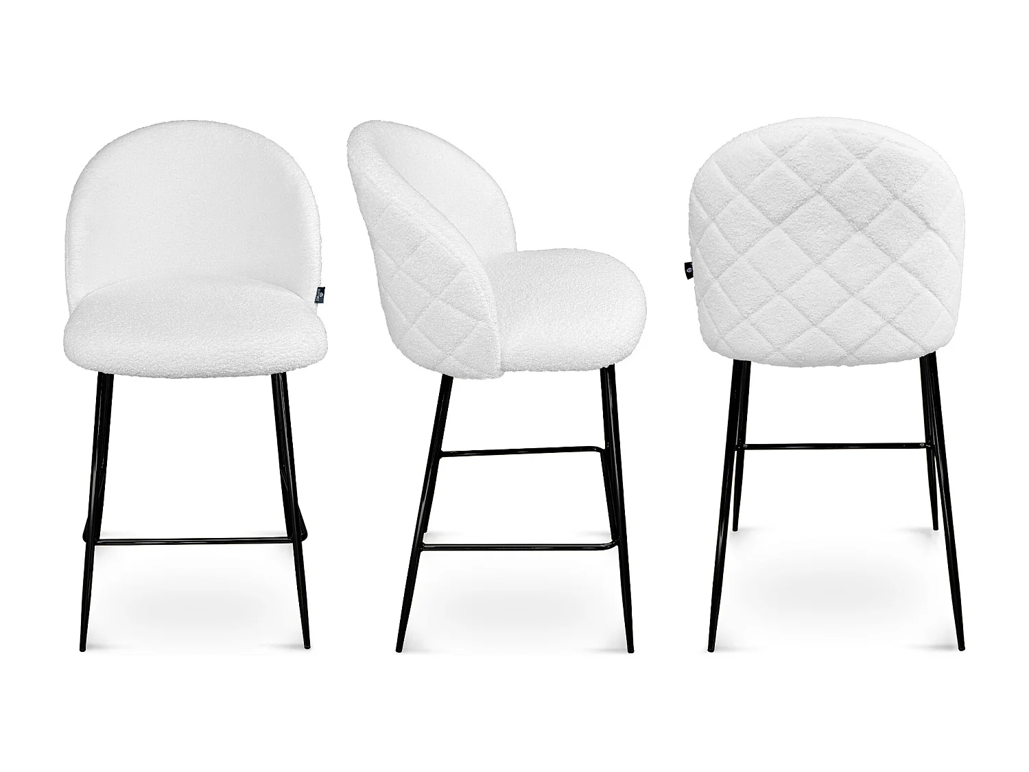 Sgabello cucina imbottito, sgabello alto in tessuto bouclè bianco piede nero – Nicole