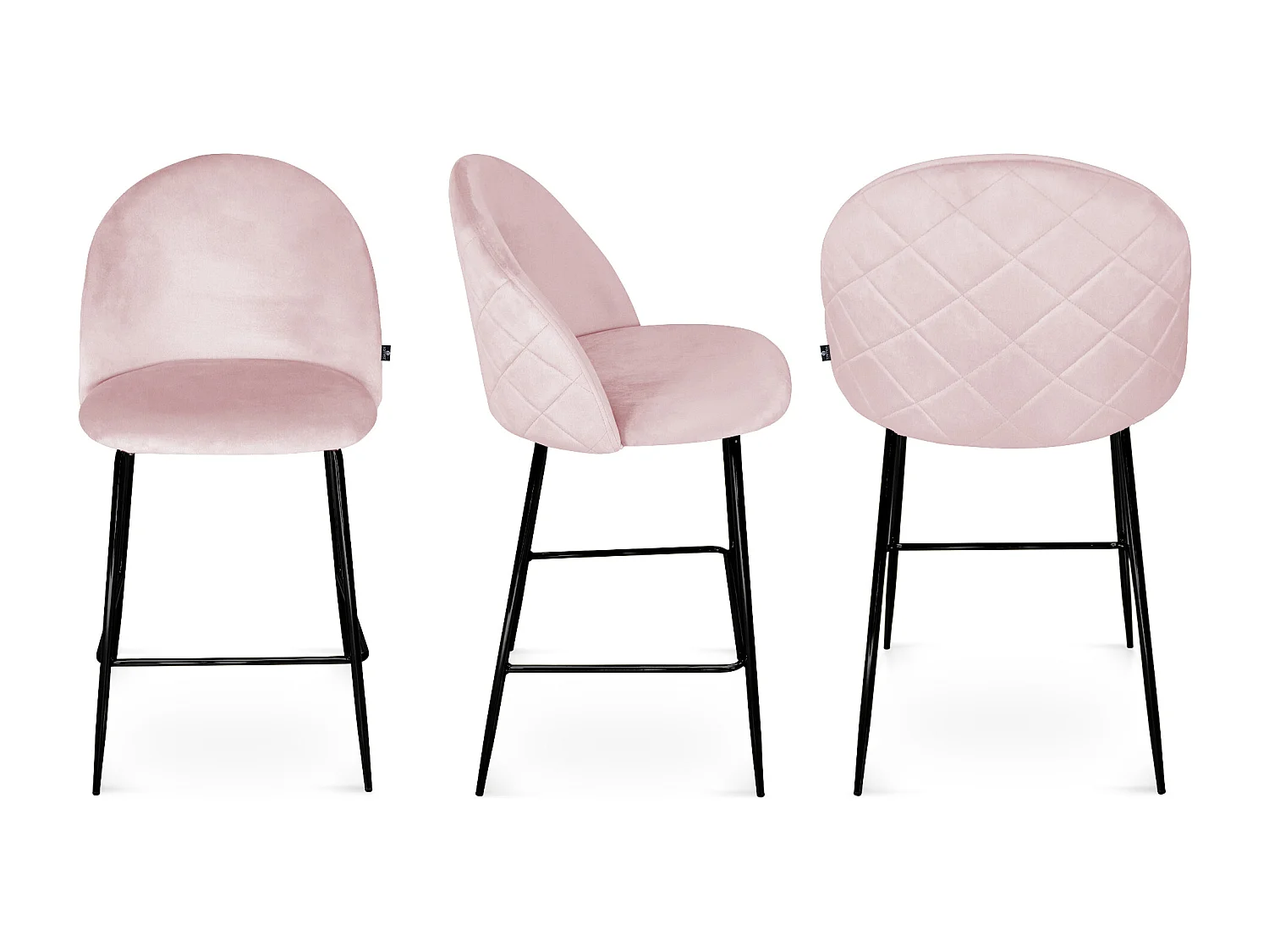 Sgabello cucina imbottito, sgabello alto in velluto rosa piede nero – Nicole