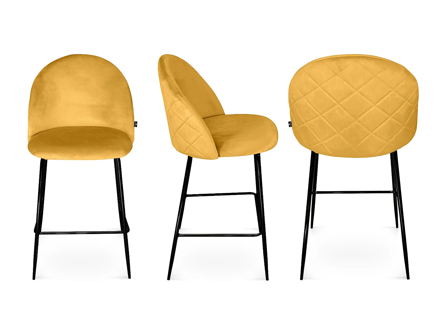Sgabello cucina imbottito, sgabello alto in velluto giallo senape piede nero – Nicole