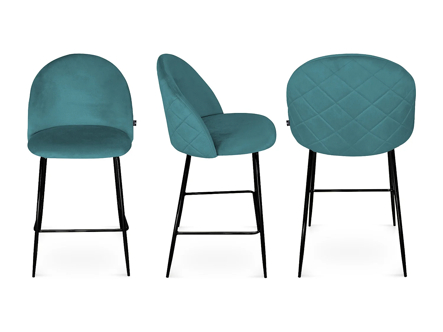 Sgabello cucina imbottito, sgabello alto in velluto verde petrolio piede nero – Nicole