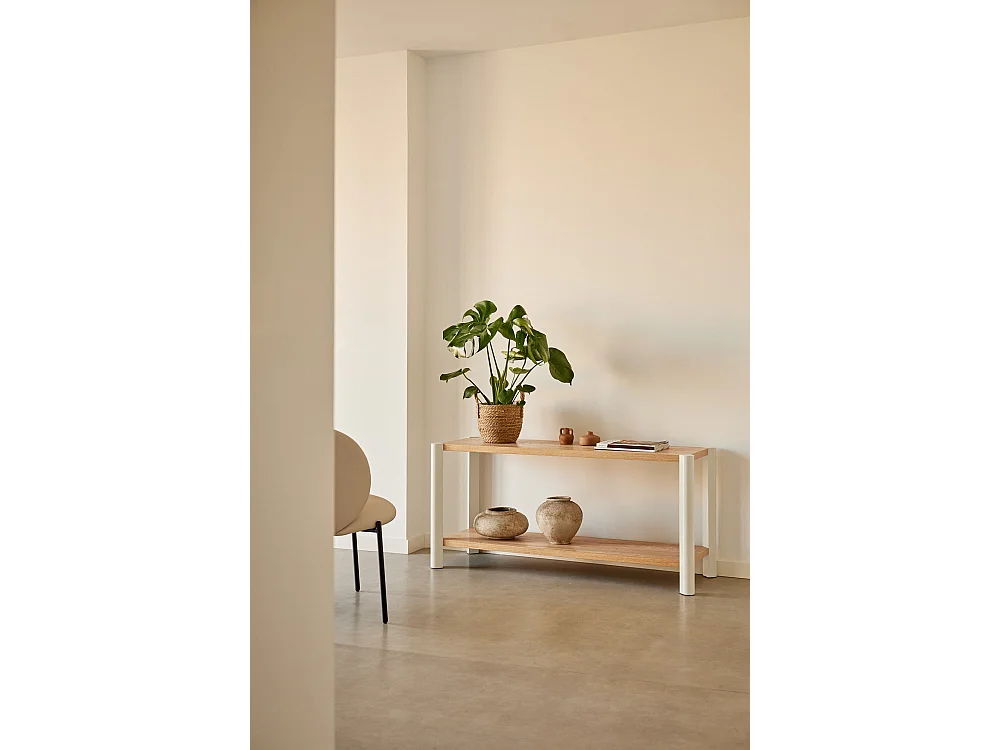 Bibliothèque à twee etagères met pieds en bois massief, 125 x 59 cm