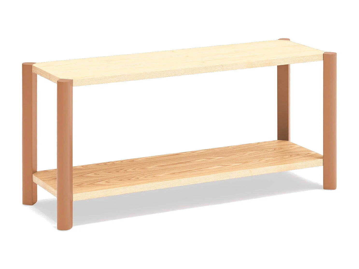 Estante com 2 prateleiras, 125x59 cm, pés de madeira maciça