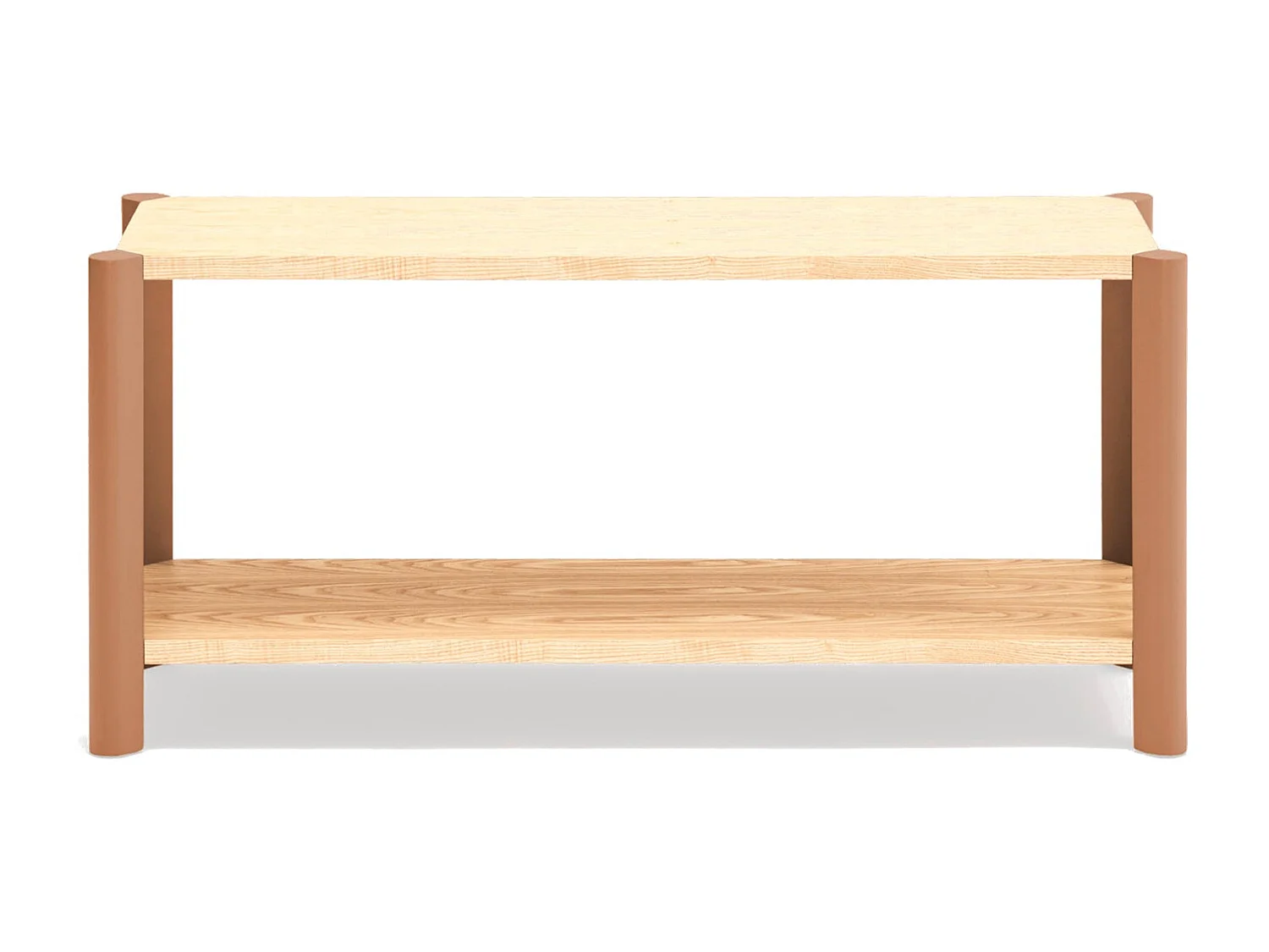 Estante com 2 prateleiras, 125x59 cm, pés de madeira maciça