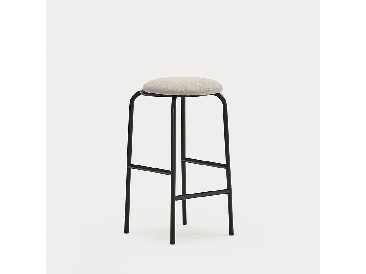 Tabouret en tissue met voet in metal noir