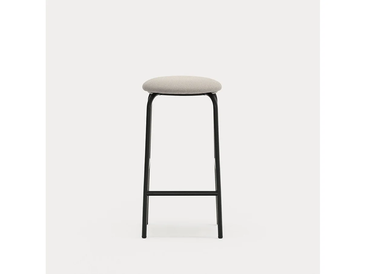 Tabouret en tissue met voet in metal noir