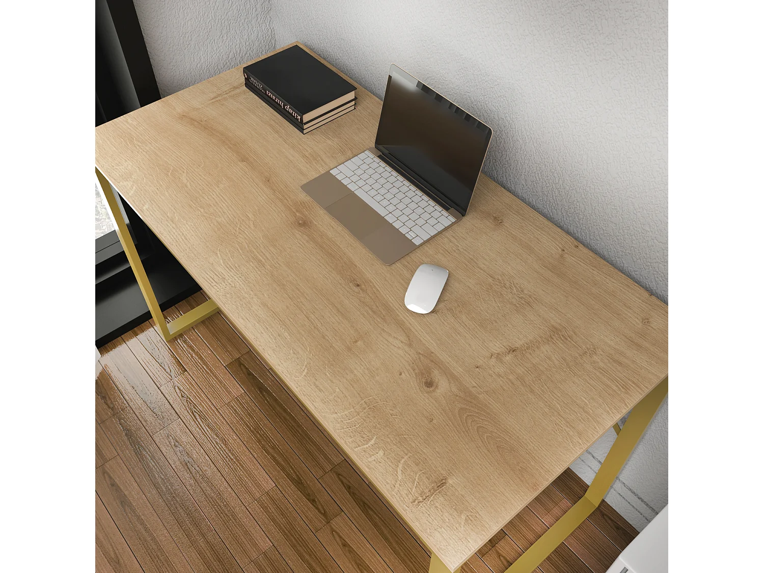 Layton Bureau 120 cm x 74 cm x 60 cm - Cadre Métallique (Doré et Chêne)